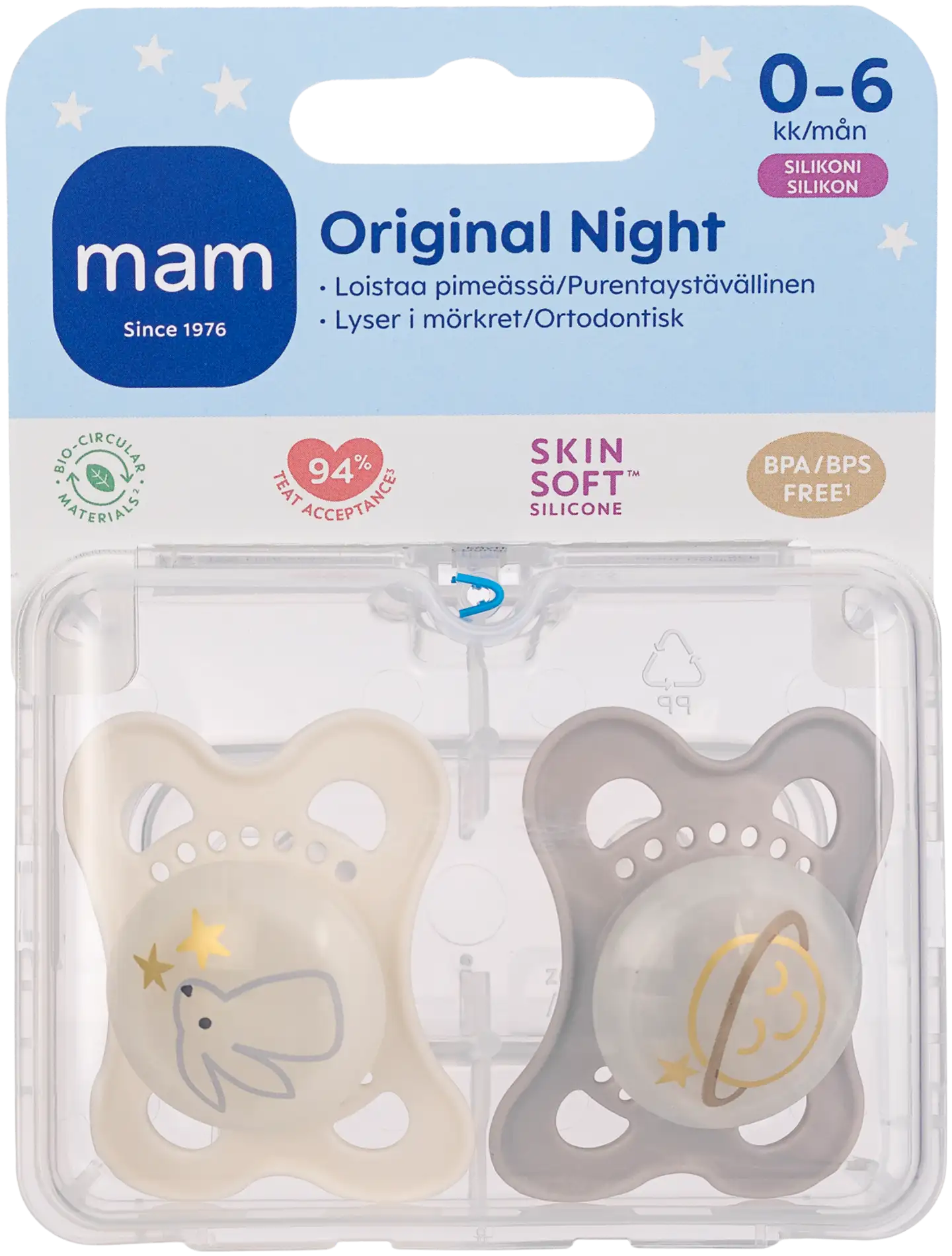 MAM Original Night 0-6kk silikoni 2kpl yötutti