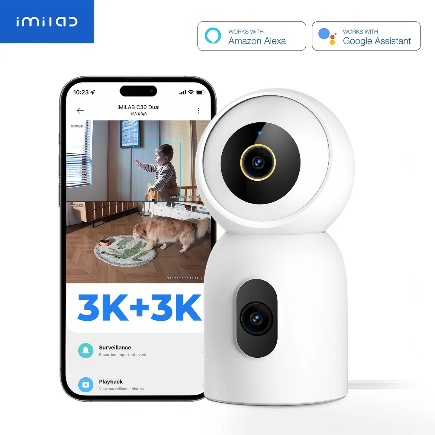 Imilab C30 Dual 3K+3K WiFi -valvontakamera kahdella objektiivilla sisäkäyttöön CMSXJ111A - 18