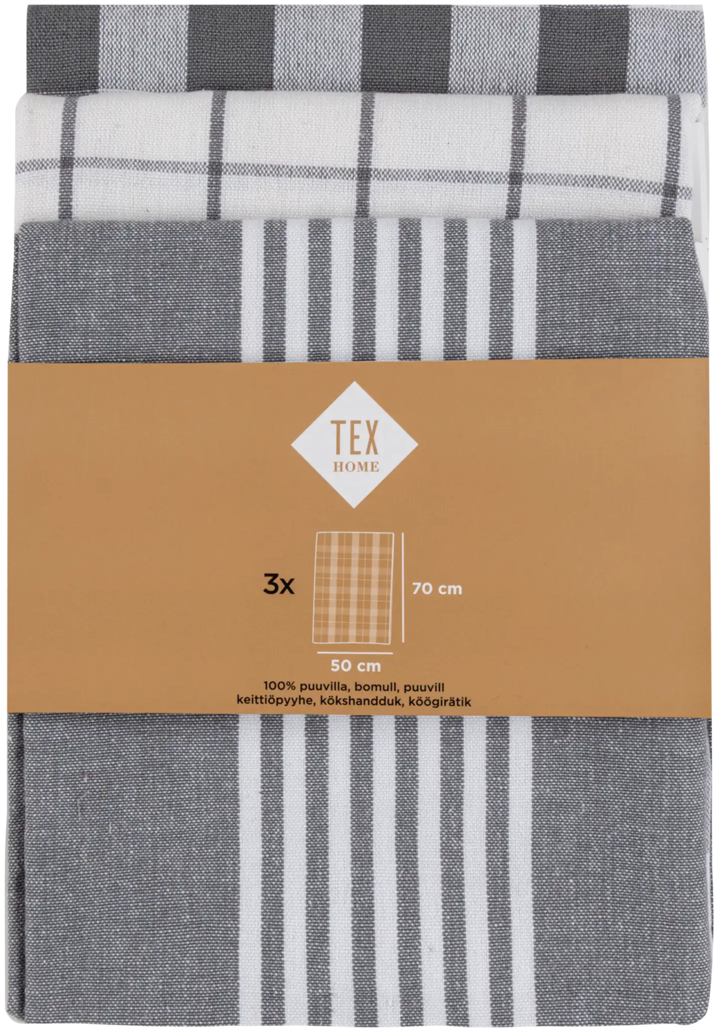 Tex Home keittiöpyyhe Stripes 3kpl harmaa - 5