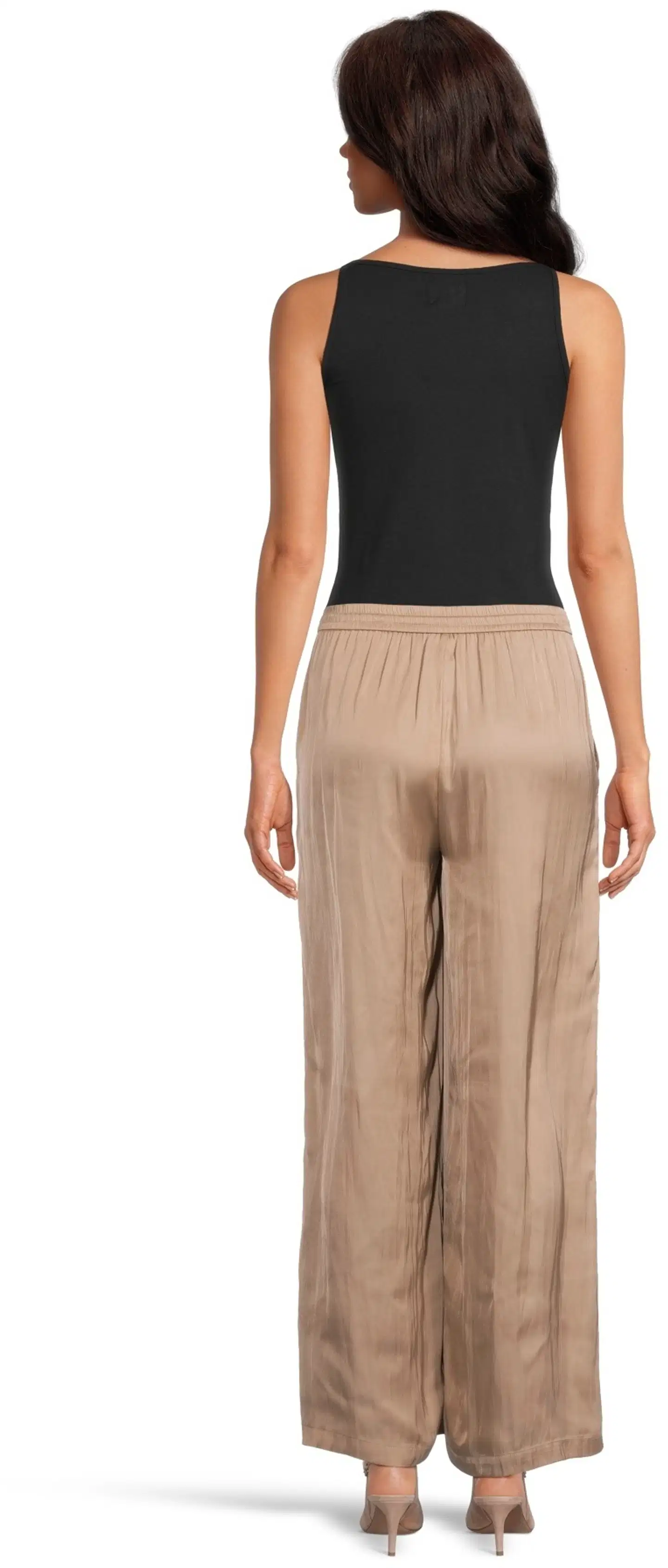 WKLY. naisten leveälahkeiset satiinihousut 222W090210 - SAND - 3