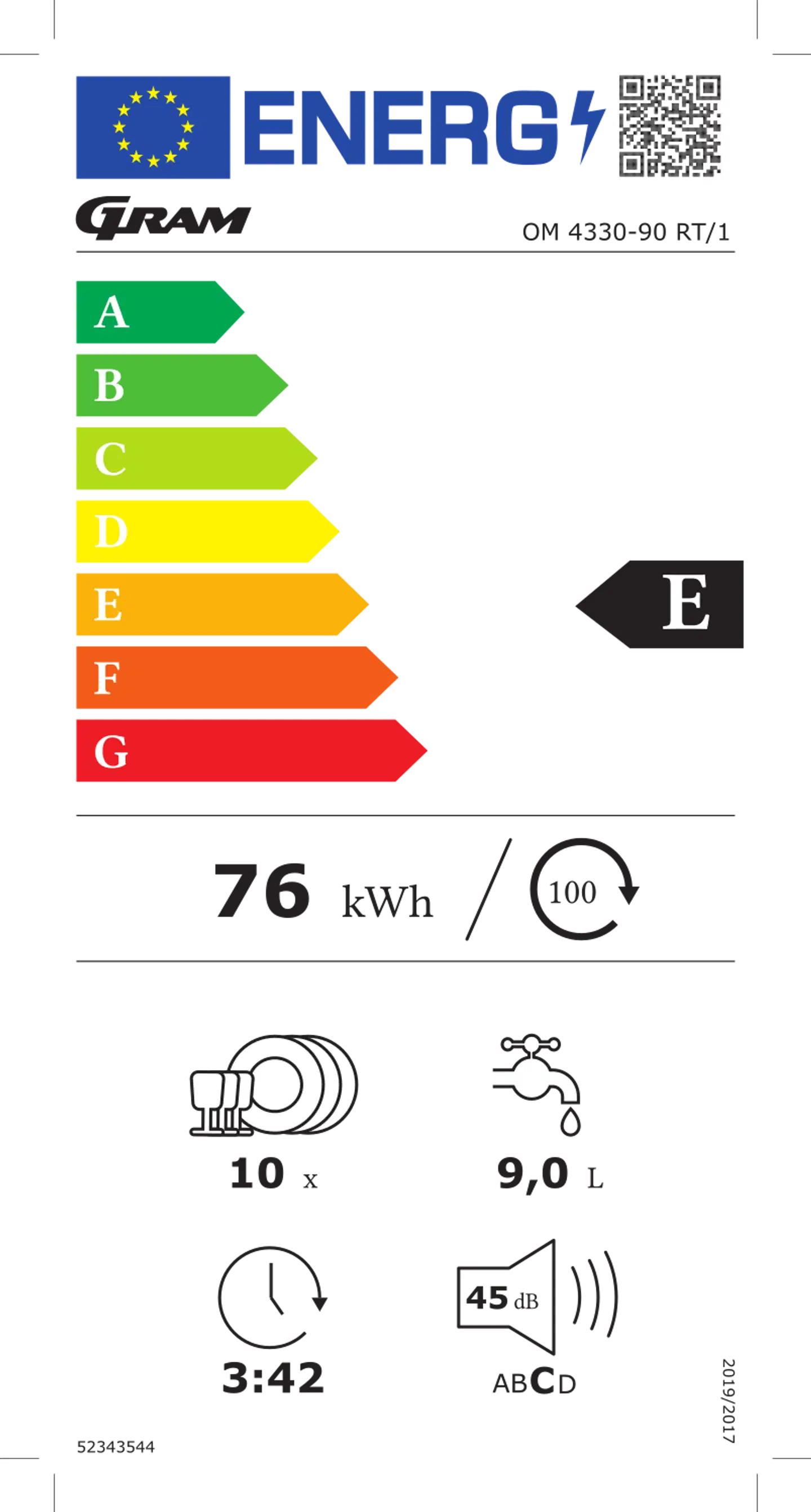 Gram astianpesukone 4330-90 RT/1 valkoinen - 2
