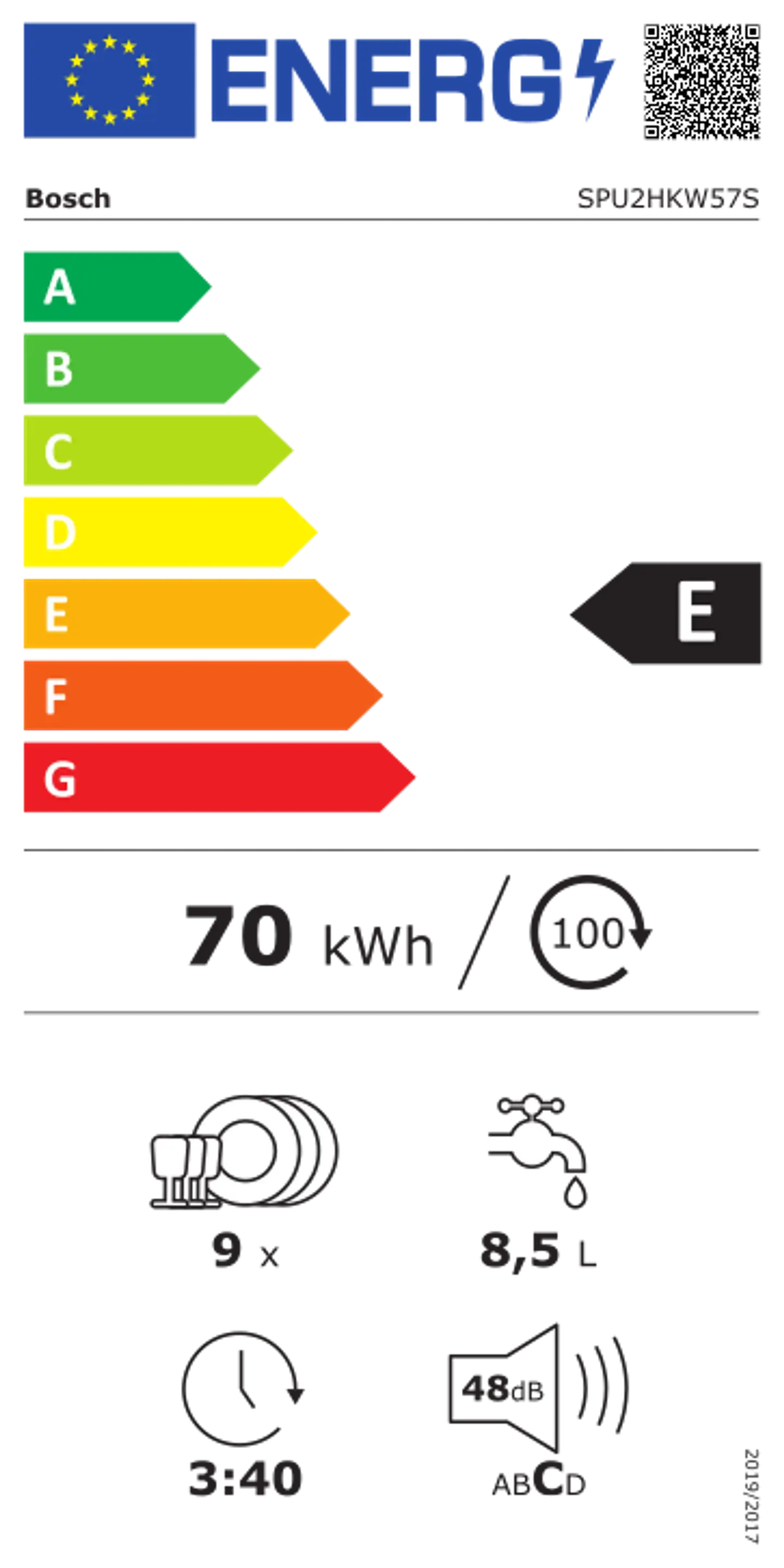 Bosch astianpesukone työtason alle sijoitettava Serie 2 SPU2HKW57S 45 cm valkoinen - 2