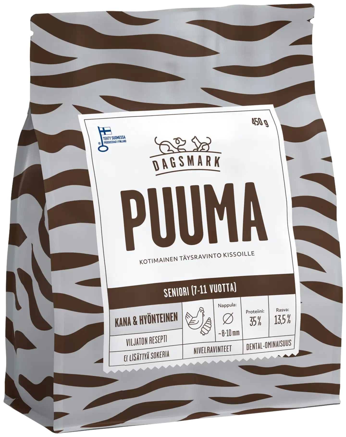 Dagsmark PUUMA kana, hyönteinen viljaton täysravinto kissan kuivaruoka steriloiduille, ikääntyville ja keventäville kissoille 450 g