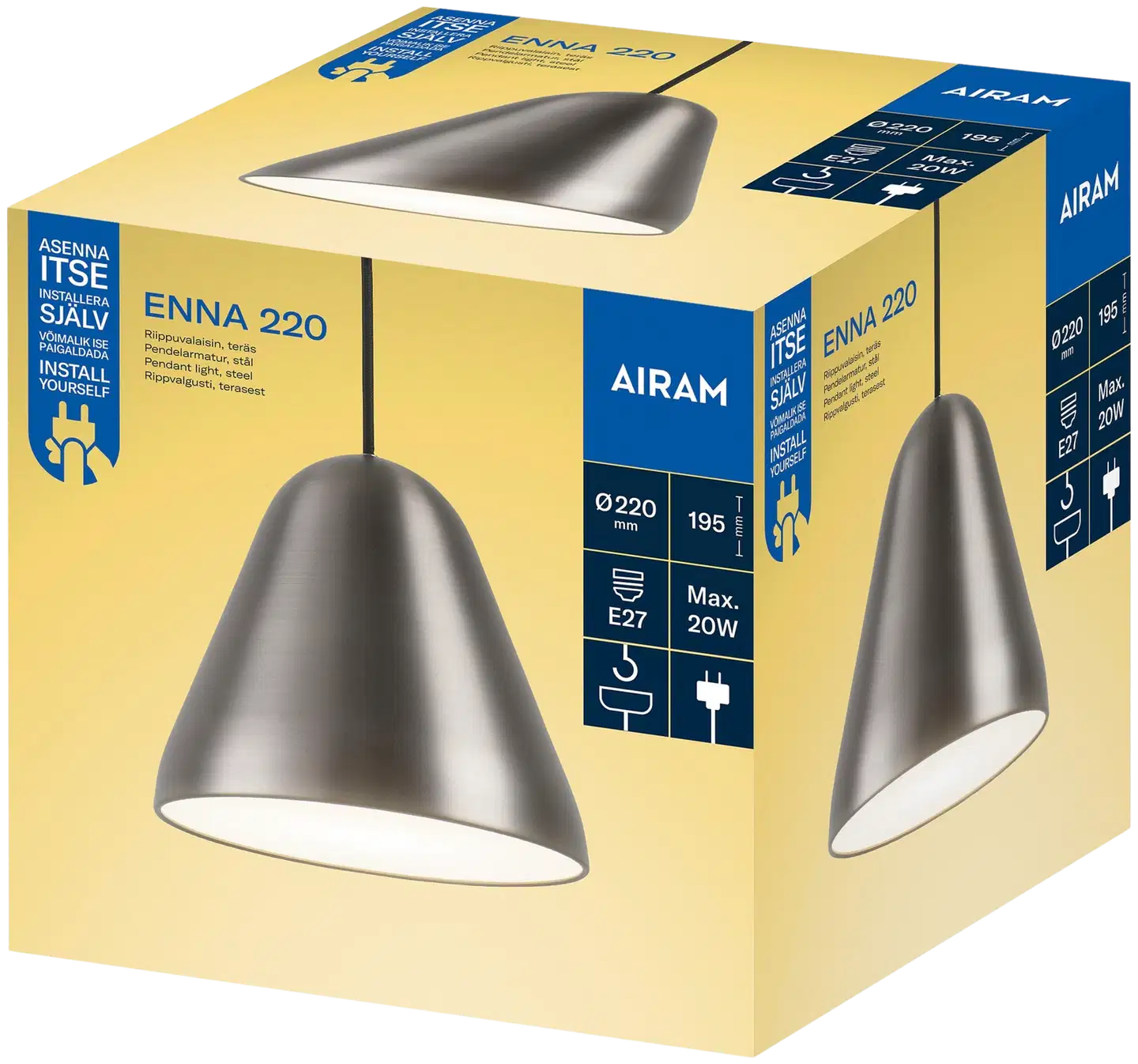 Airam Enna 220 riippuvalaisin E27 teräs - 2