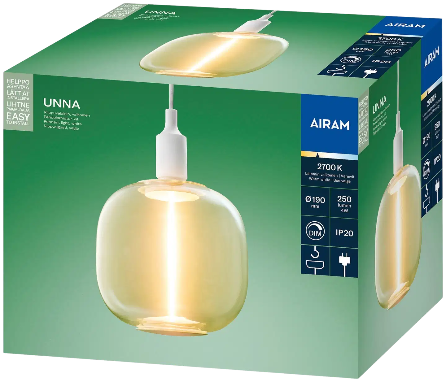 Airam Unna LED riippuvalaisin E27 kirkas - 2
