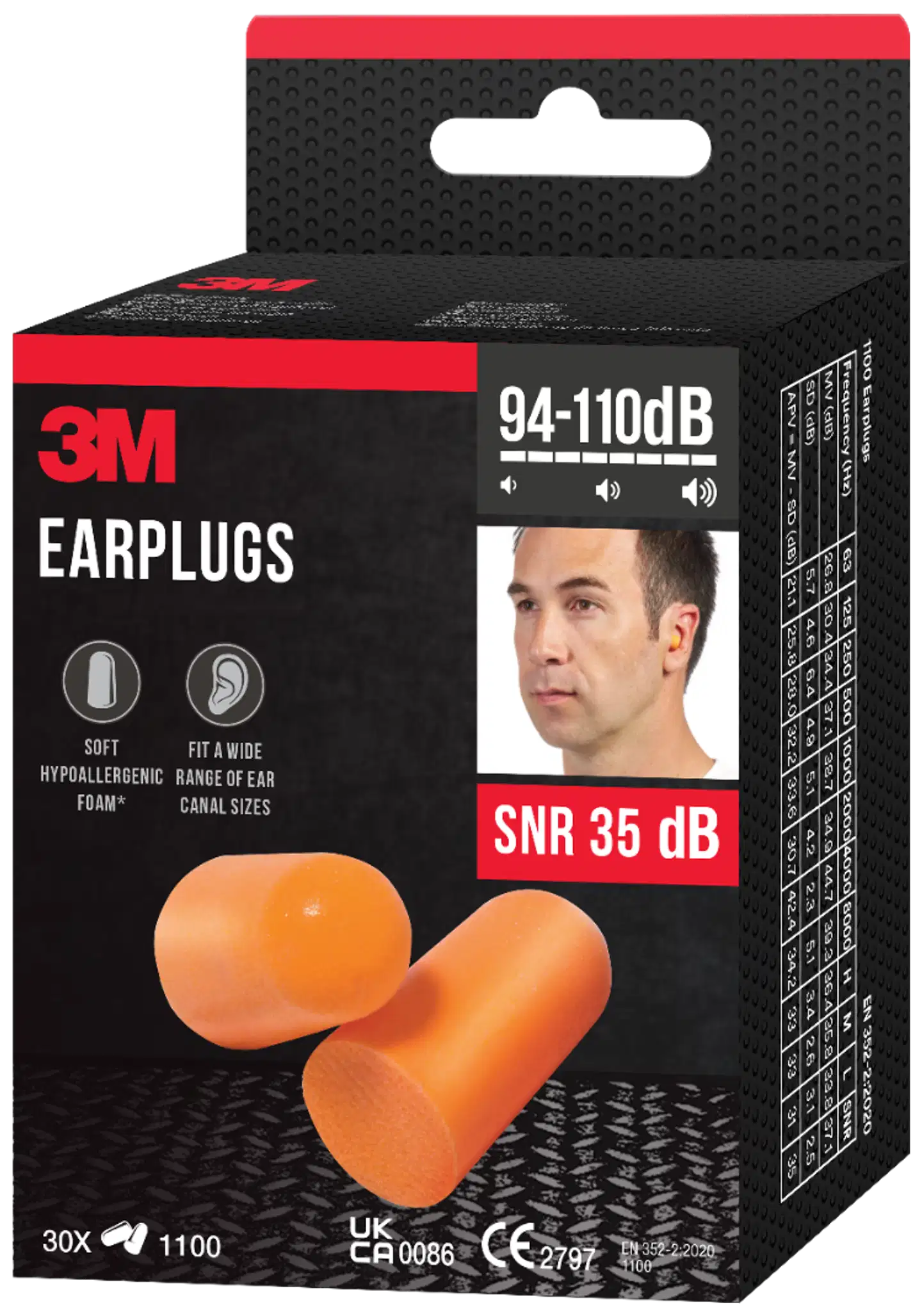 3M™ korvatulpat 1100, pehmeä vaahto, SNR-arvo 35 dB, oranssi, 30 paria/pakkaus - 5