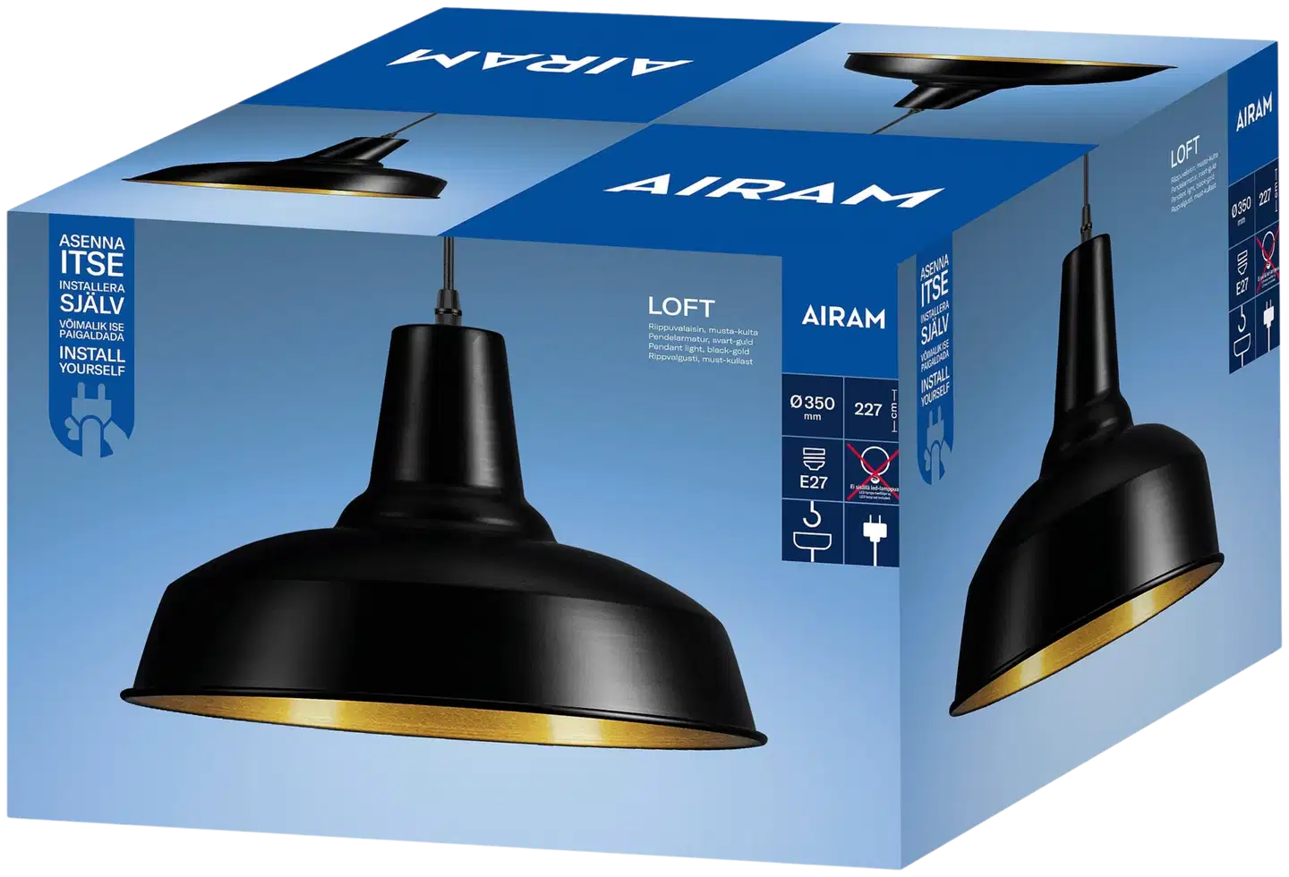 Airam LOFT35 RIIPPUVAL. E27 MUSTA/KULTA - 2