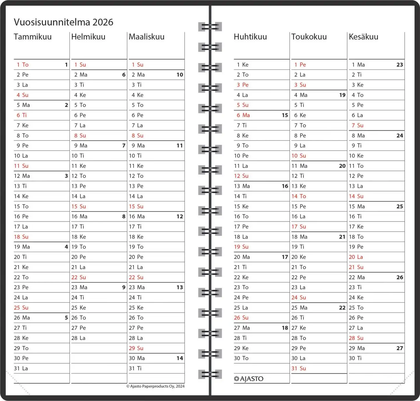 Ajasto taskukalenteri Agenda, musta - 3
