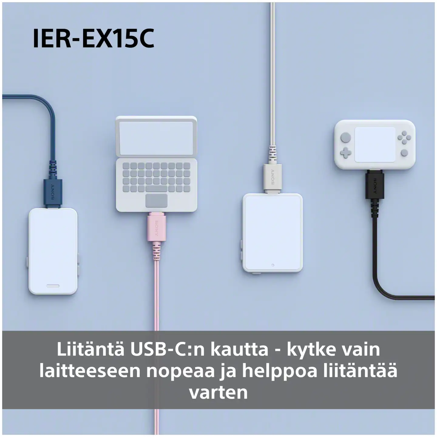 Sony langalliset nappikuulokkeet USB-C liitännällä IER‑EX15CP pinkki - 3