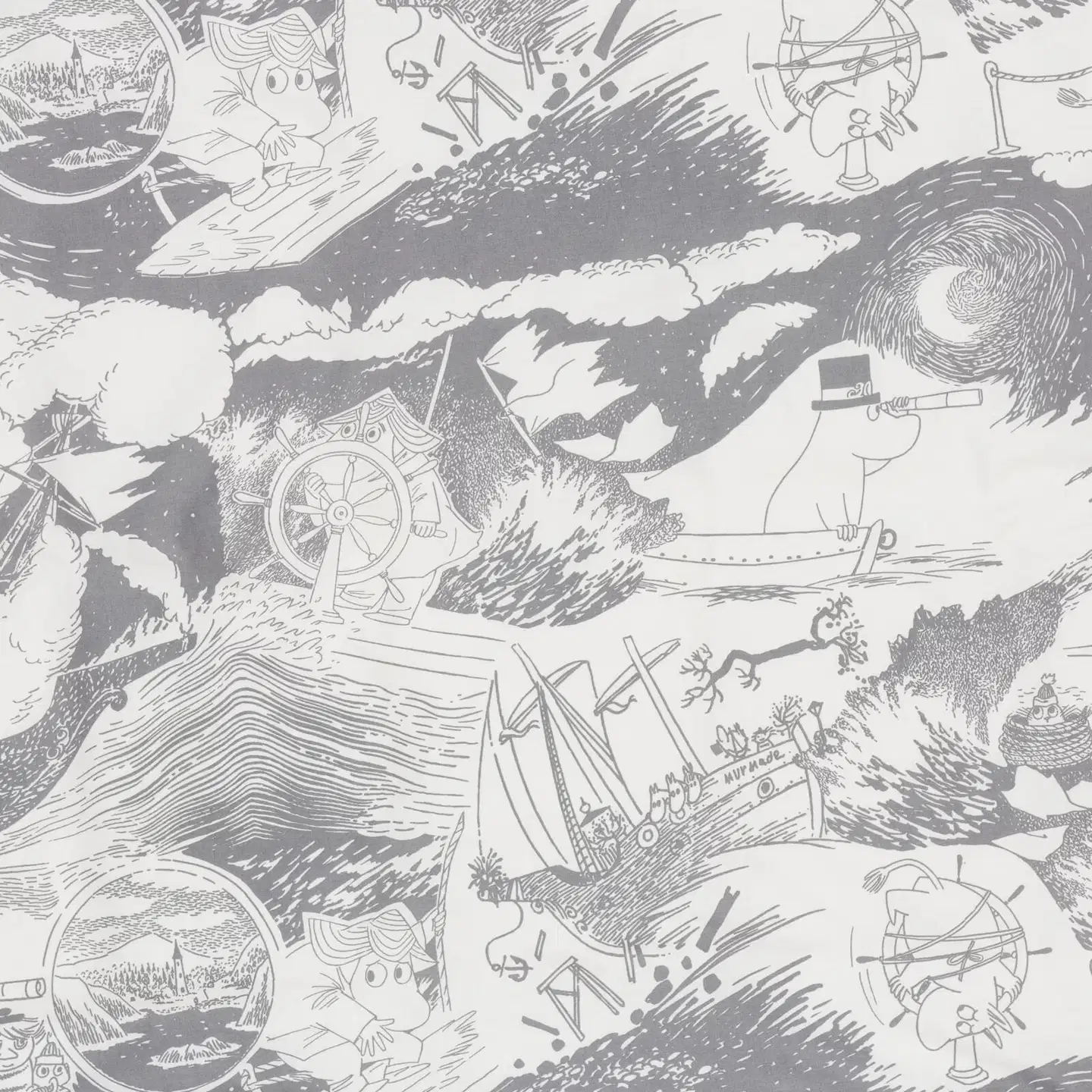 Moomin Arabia Muumi pussilakanasetti 150x210 Purjehdus harmaa GOTS - 3