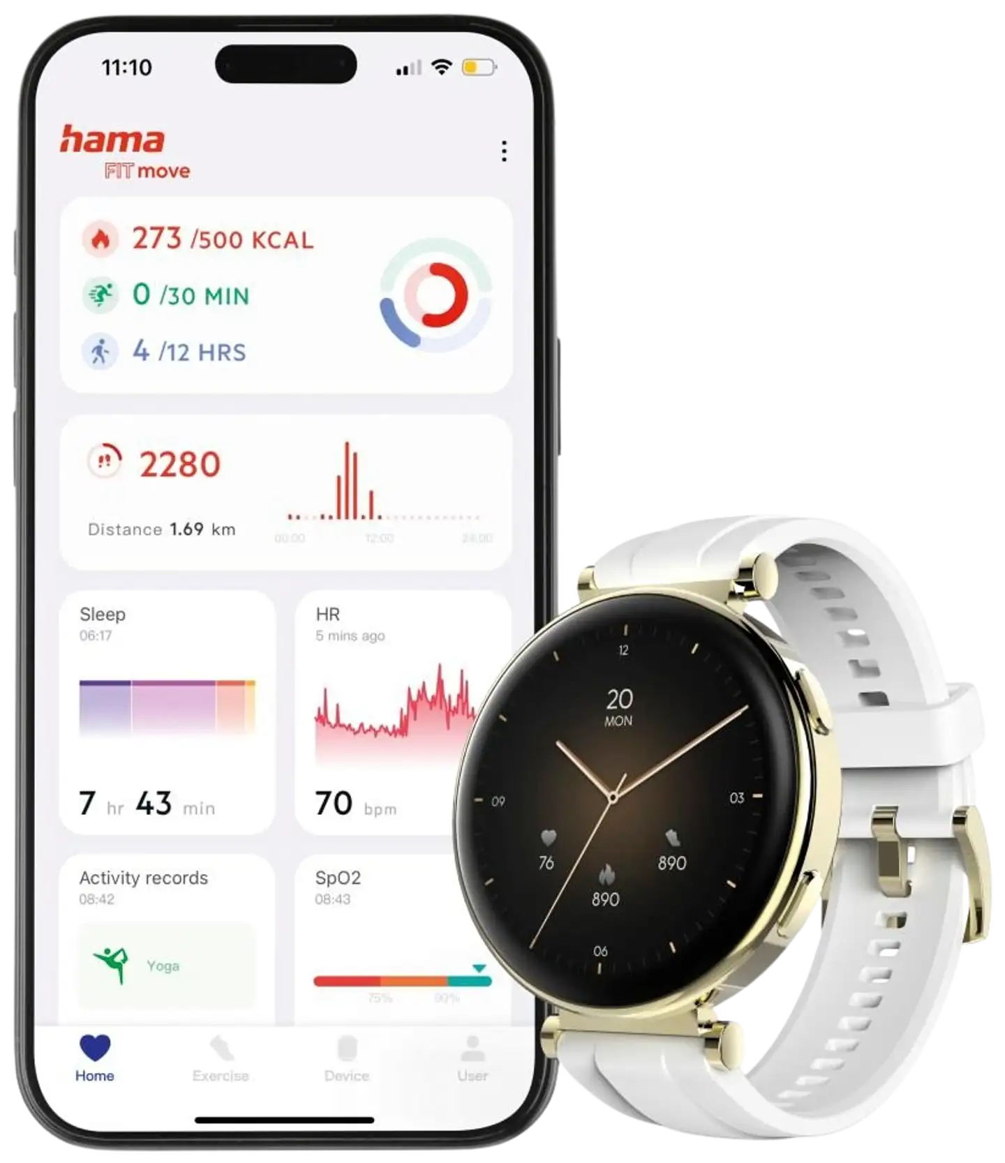 Hama Smart Watch 7000 älykello, AMOLED 1.32", IP68, kulta/valkoinen - 10