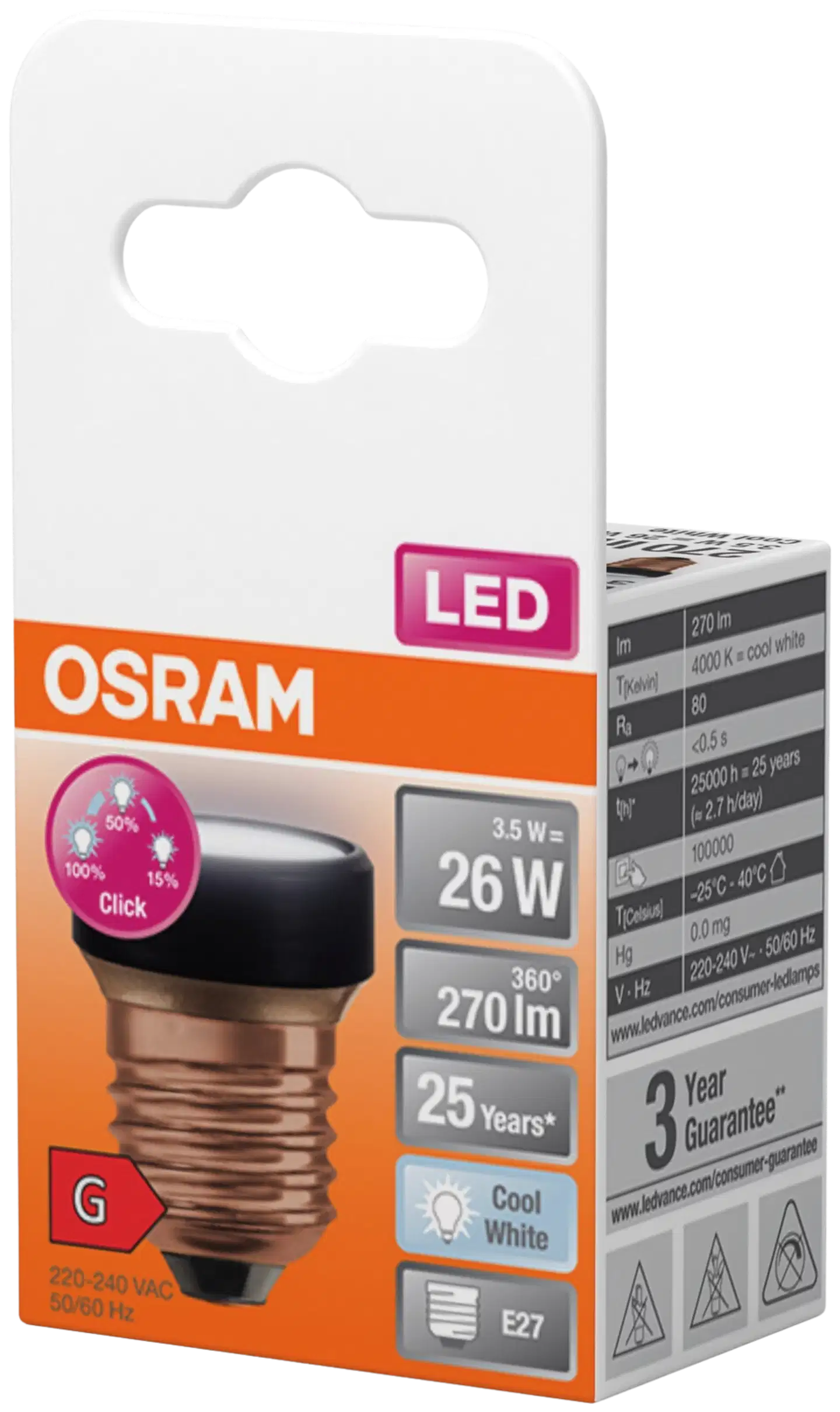 Osram LED-lamppu Flat 3,5W 4000K 270lm E27 3-Step Dim - 3