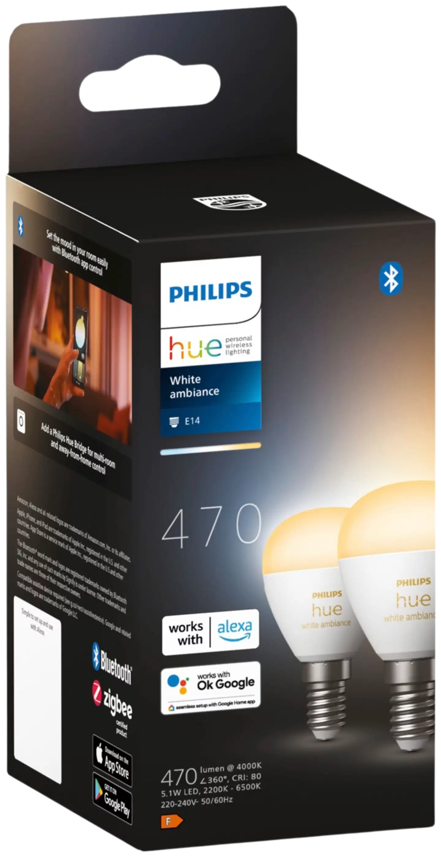 Philips Hue LED-lamppu Luster 5.1W E14 2200-6500K 470LM lämmin valkoinen 2 kappaletta - 2