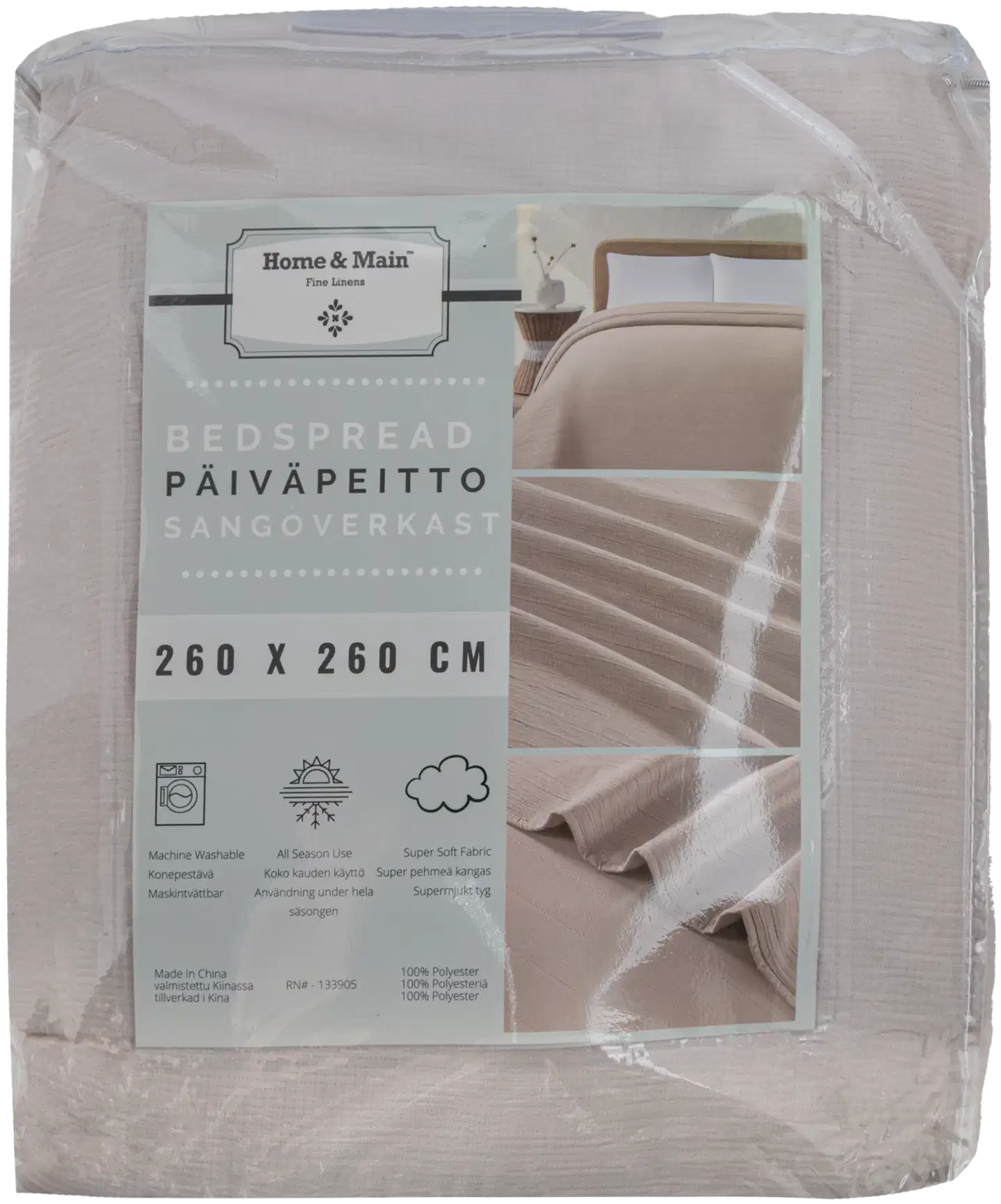 Home&Main päiväpeitto Gauze 260x260 cm v.beige