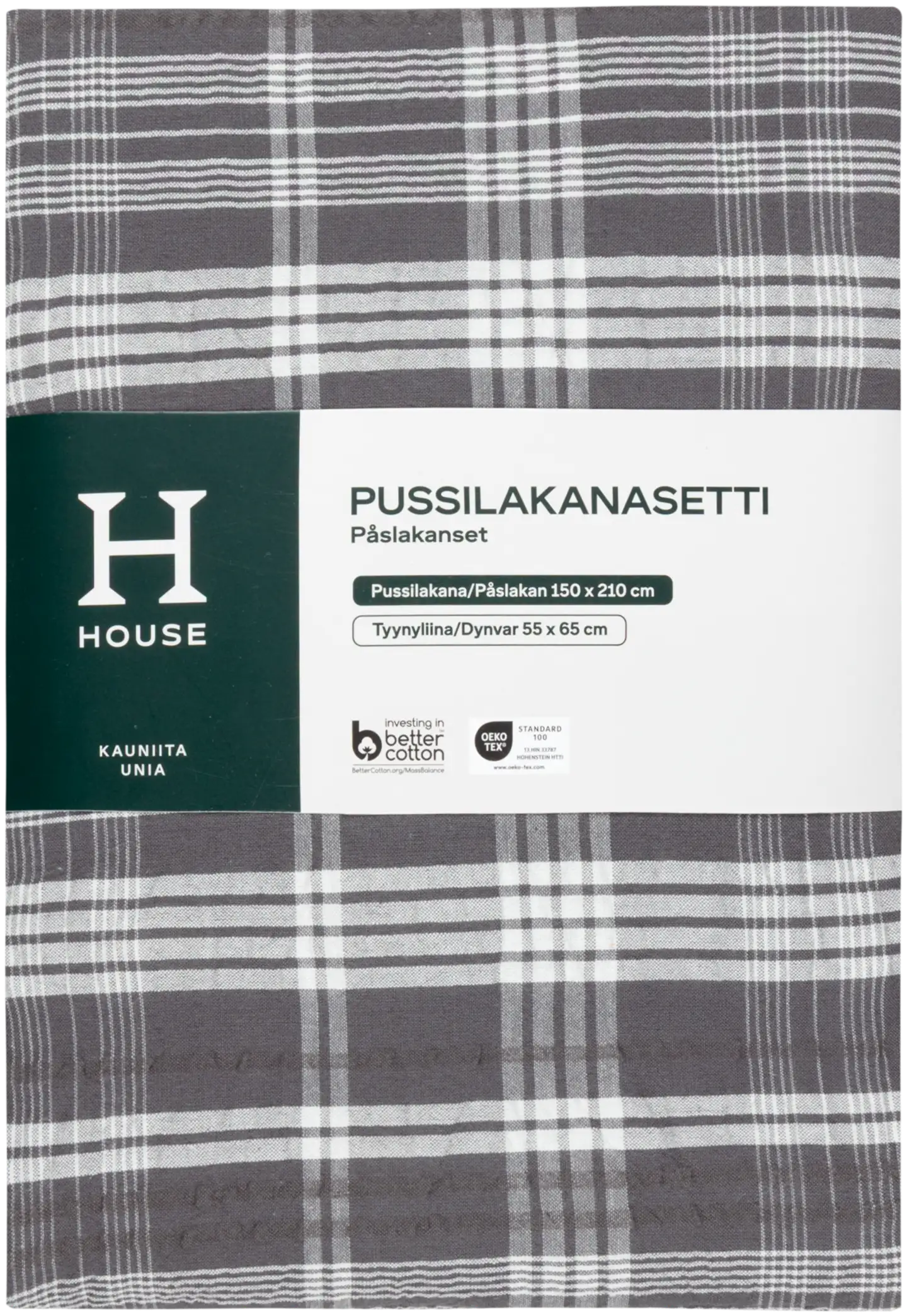 House pussilakanasetti Ruutu seersucker 150 x 210 + 55 x 65 cm tummanharmaa - 2
