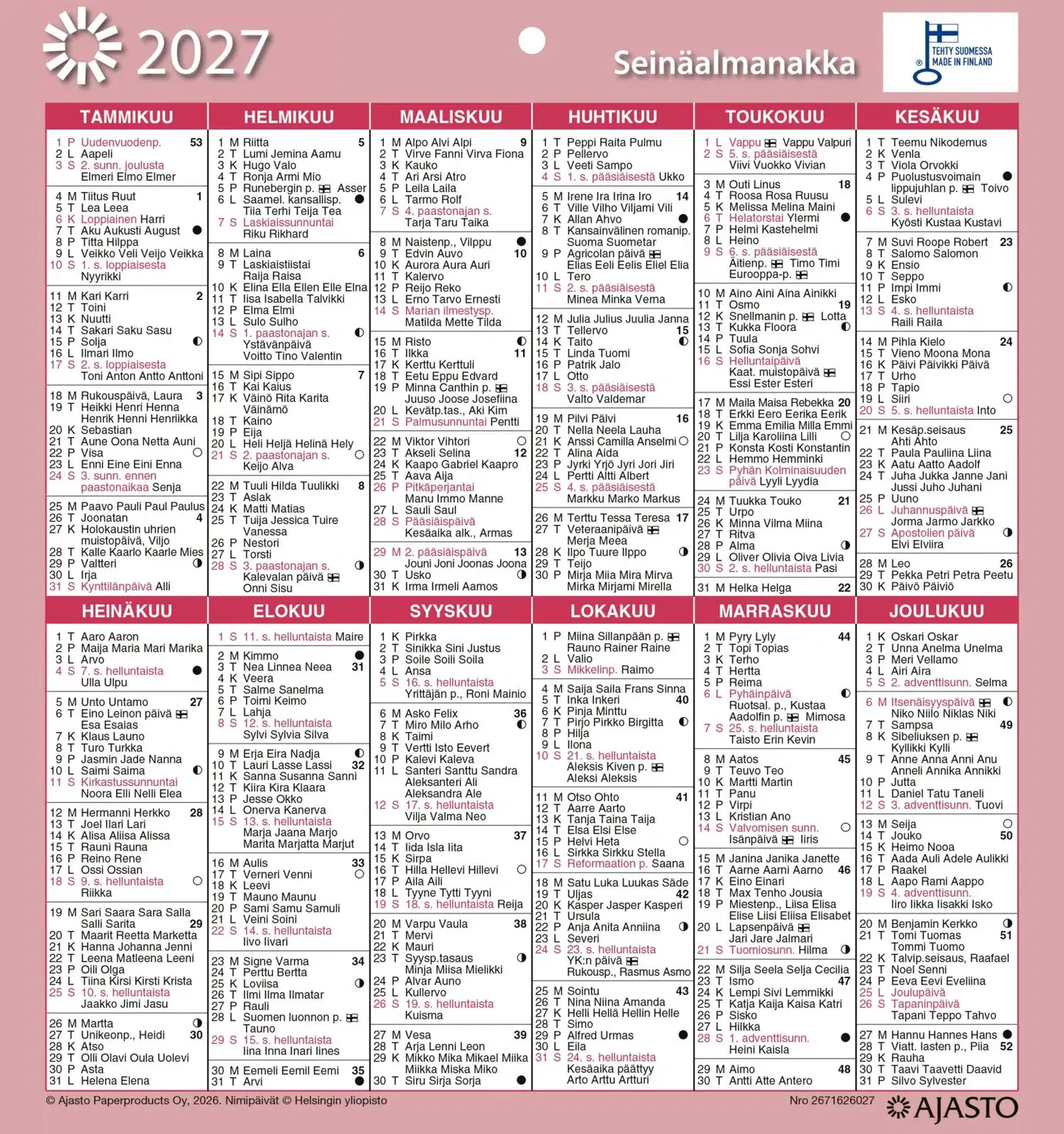 Ajasto seinäkalenteri Seinäalmanakka/Väggalmanackan - 5