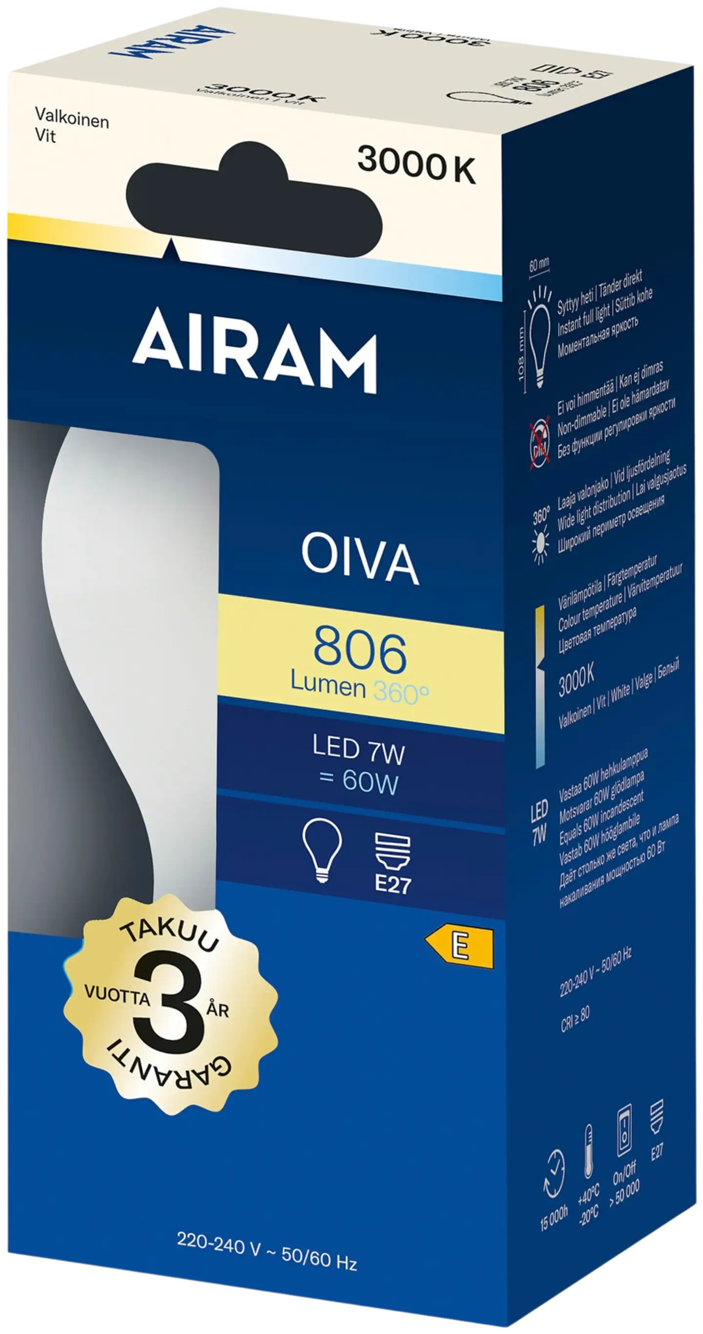 Airam LED A60 830 806lm E27 360 OIVA OP - 2