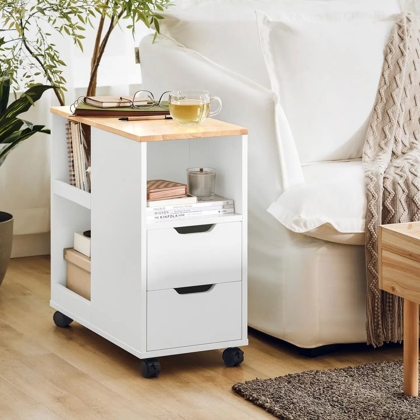SoBuy yöpöytä valkoinen FBT130-WN - 1