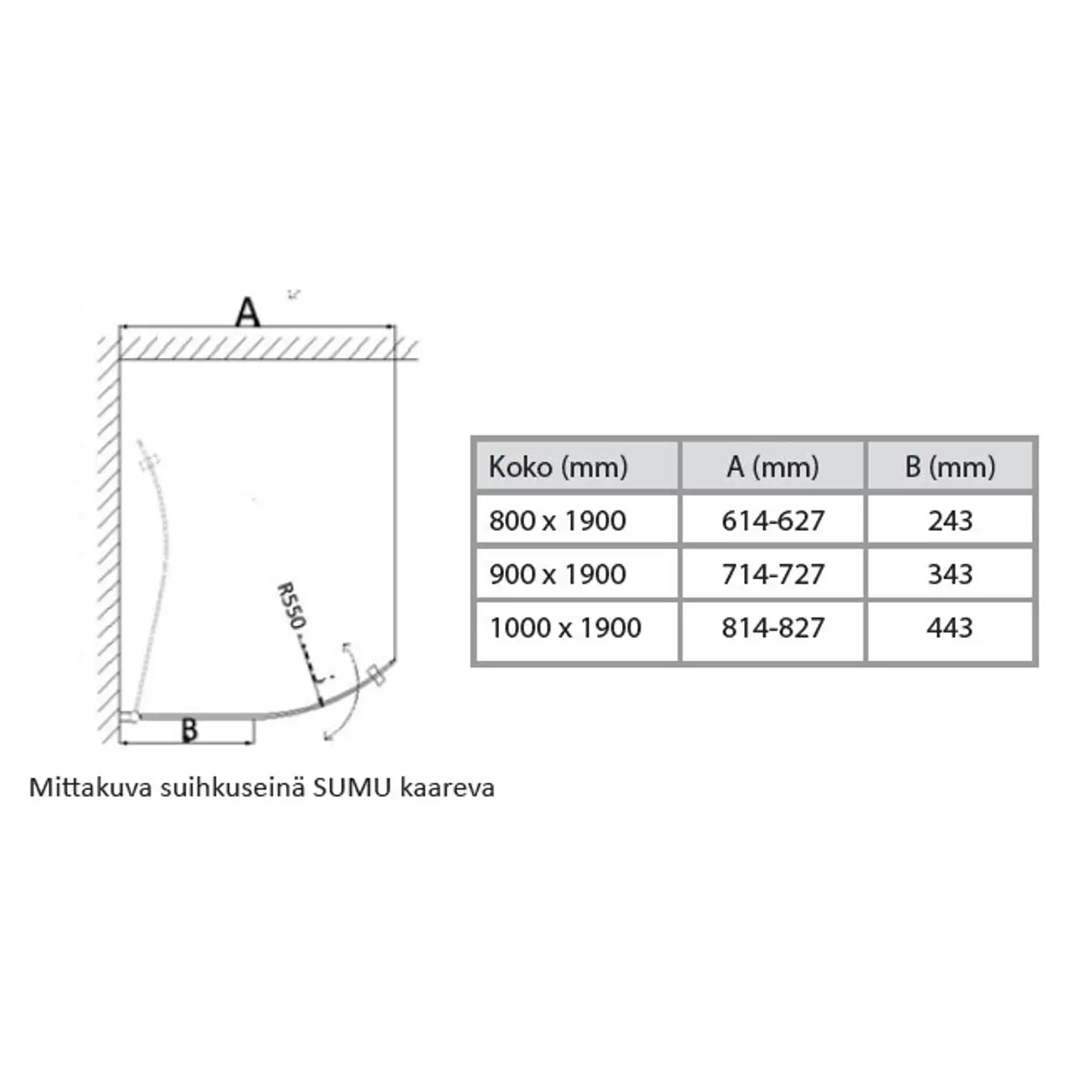 Indoor suihkuseinä Sumu kaareva kääntyvä 90 cm - 6