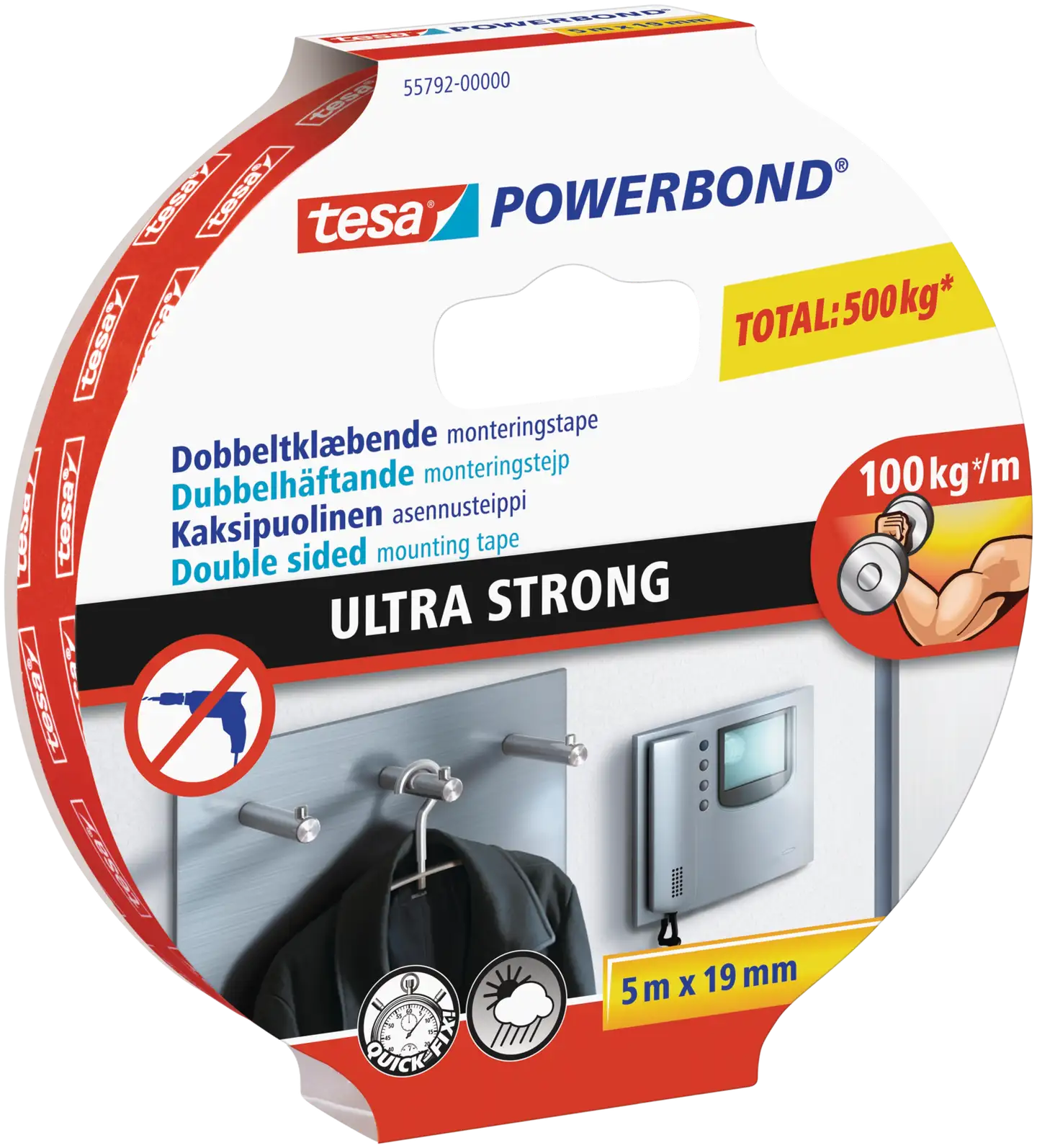 Tesa kaksipuolinen asennusteippi Powerbond Ultra Strong 5 m x 19 mm