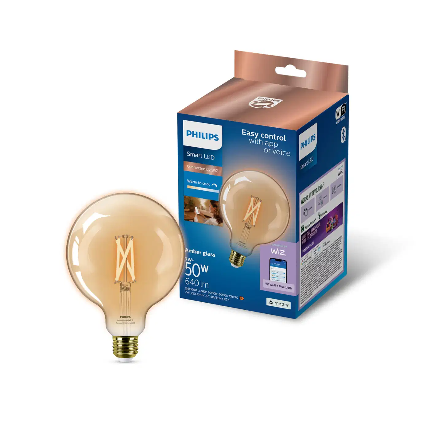 Philips Smart Lighting LED-filamenttilamppu 7W G125 E27 2000-5000K 640lm Amber - 3