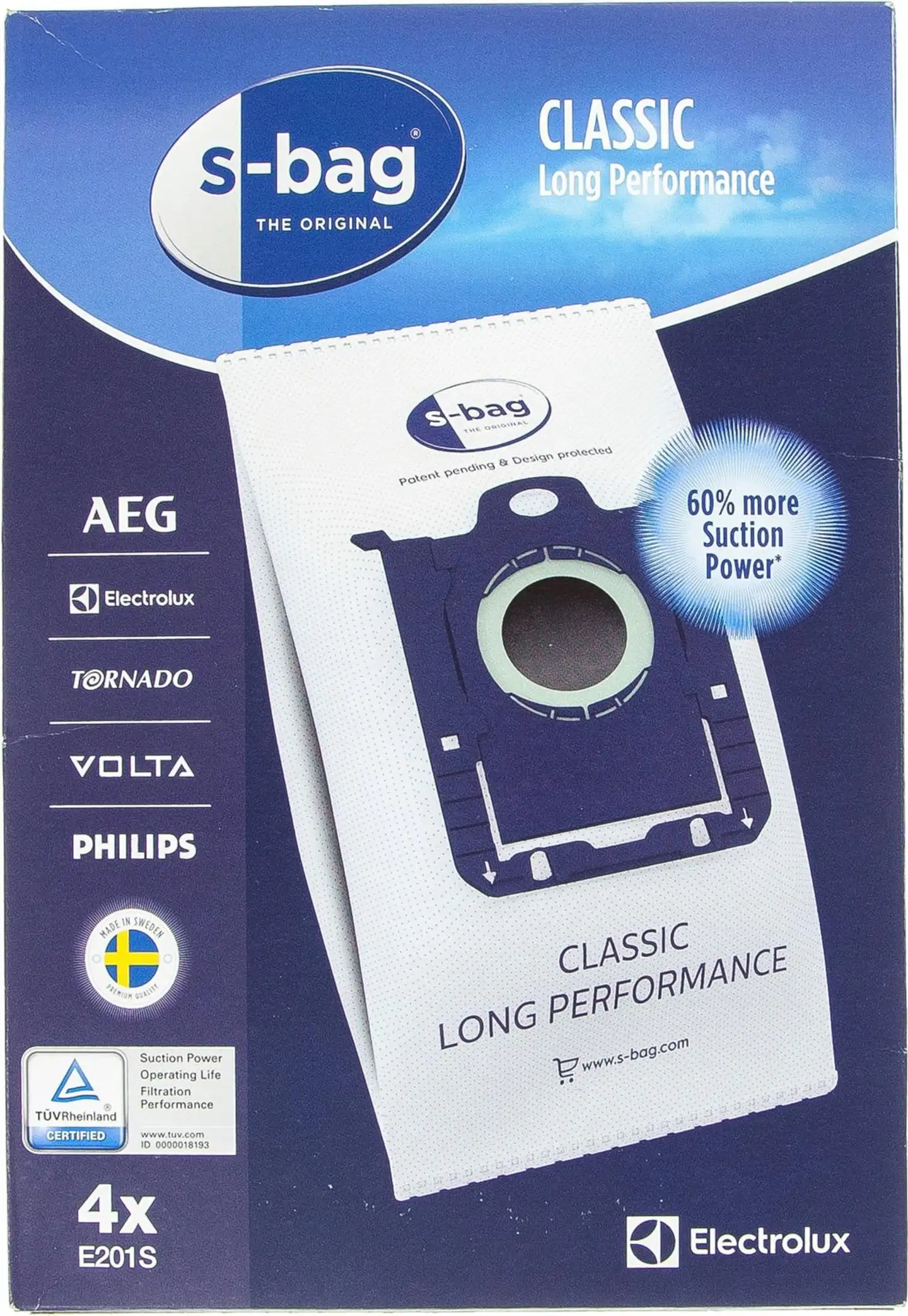 Electrolux pölypussi S-bag Classic Long Performance E201S 4 kpl