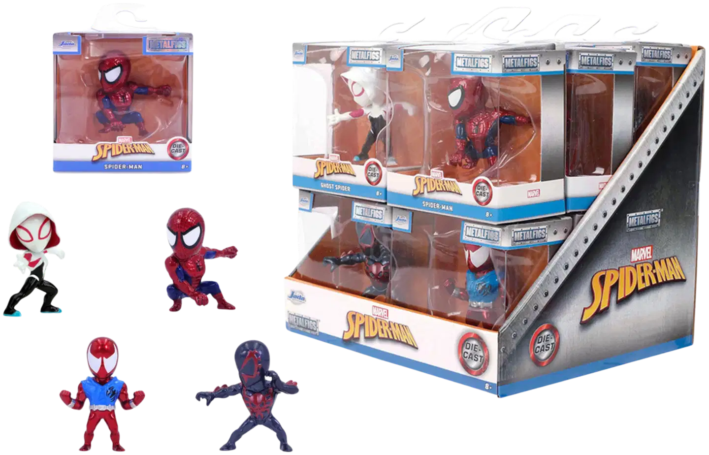 Jada Marvel Spider-Man, keräilyhahmot 6,5 cm, metallivalettu (die-cast), neljä erilaista, myydään yksittäin - 1