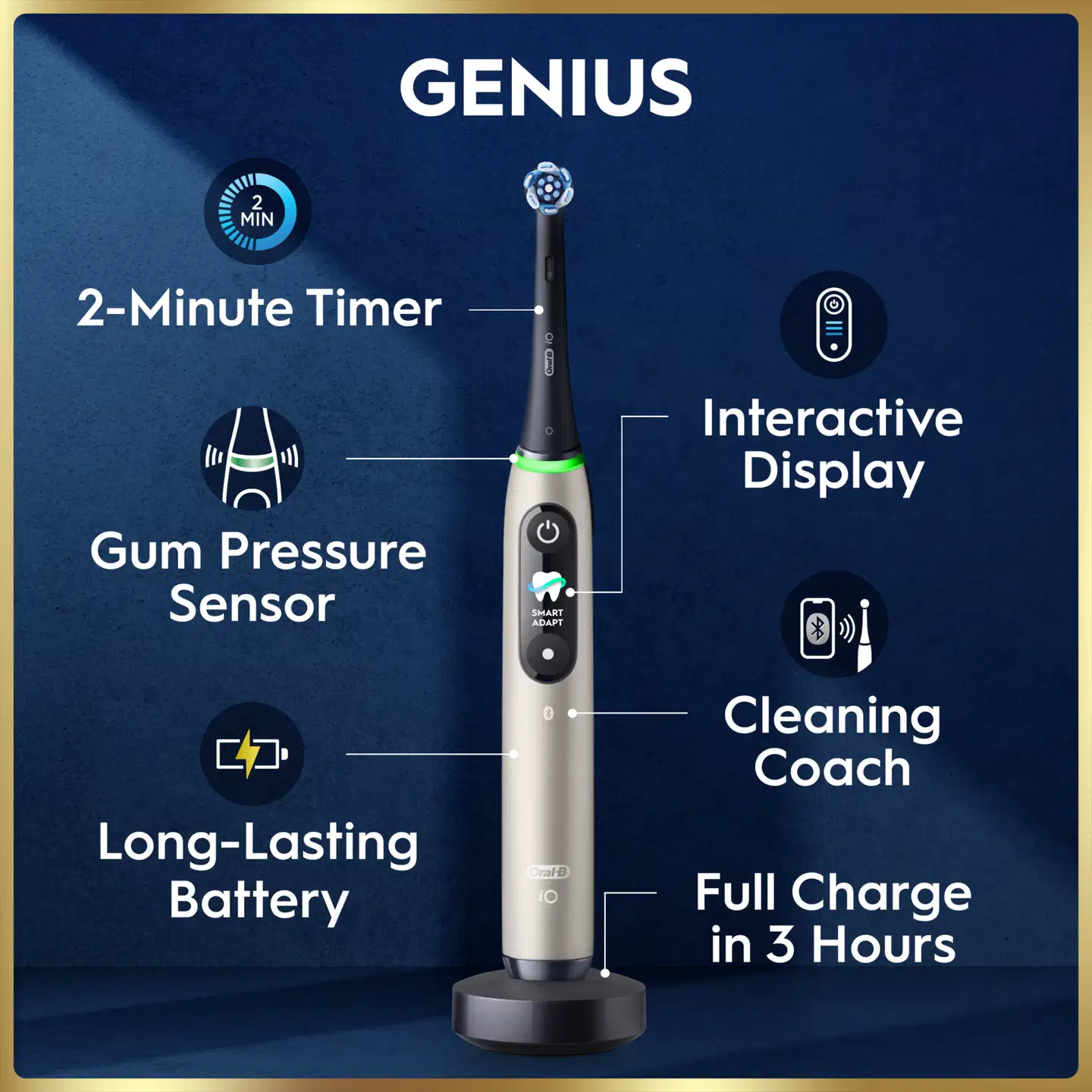 Oral-B iO9 -Sähköhammasharja Lunar Gold, 2 vaihtoharjaa, lataava matkakotelo - 11
