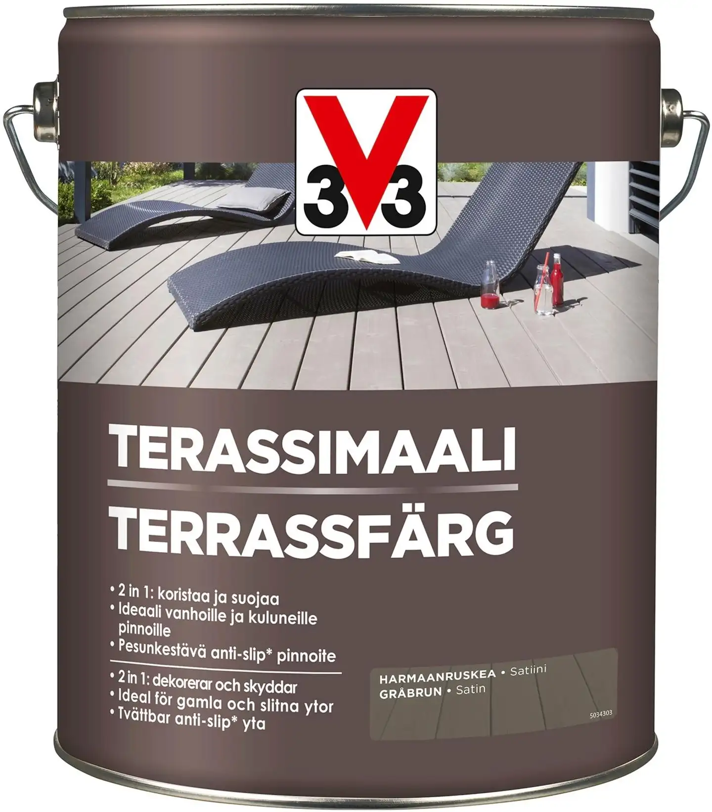 V33 5l terassimaali puulle vesiohenteinen harmaanruskea