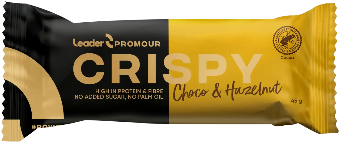 Leader Promour Crispy maitosuklaa & hasselpähkinä proteiinipatukka 45 g