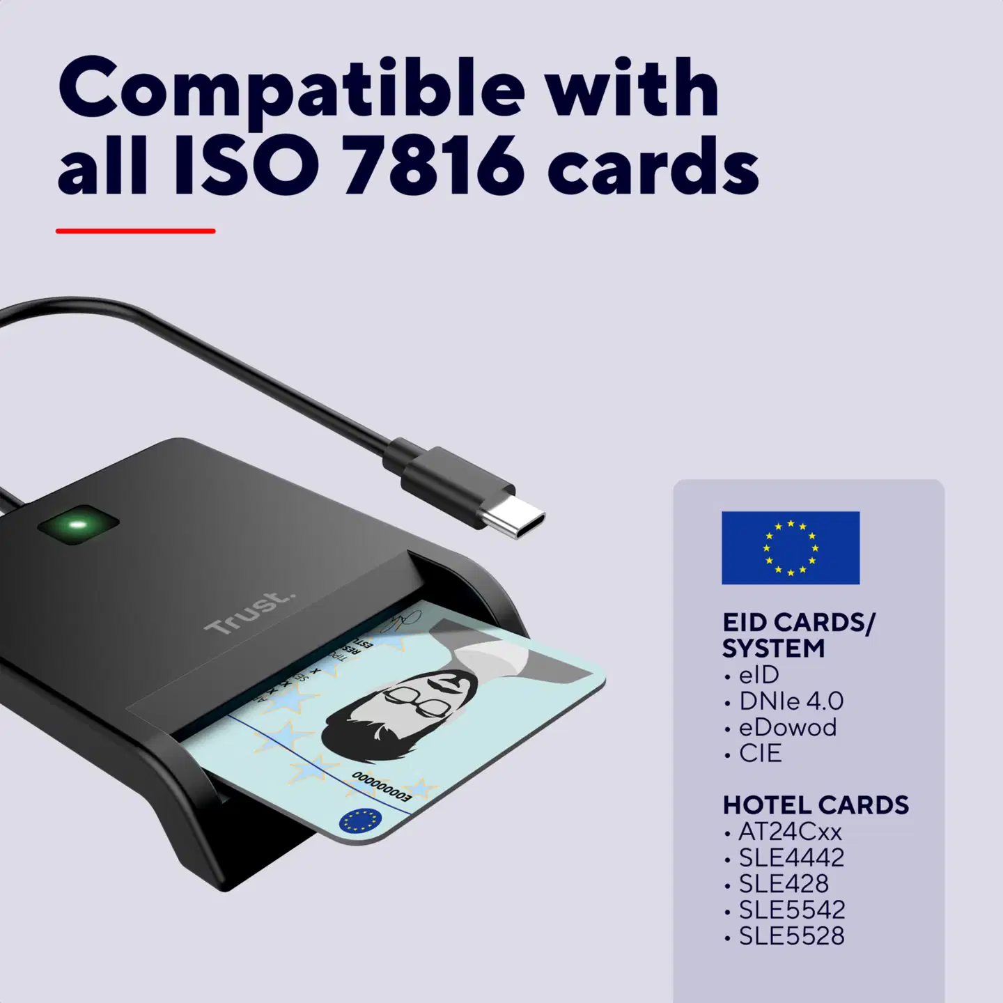 Trust Primo DNI älykortinlukija USB-C/USB-A - 6