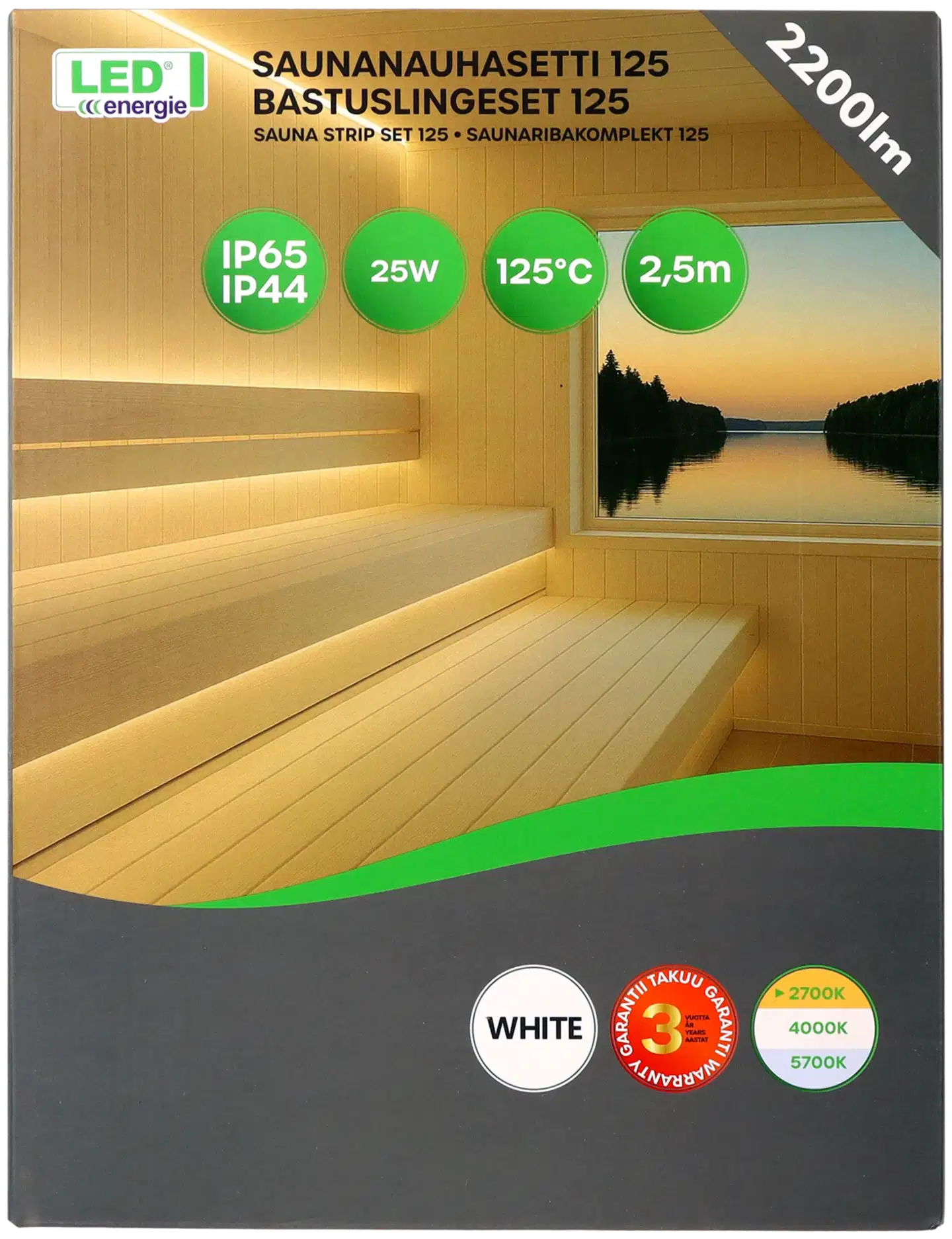 Led Energie Saunanauhasetti 125 valkoinen 2,5m 2700K 10W/m IP44/65 2200lm himmennettävä - 7