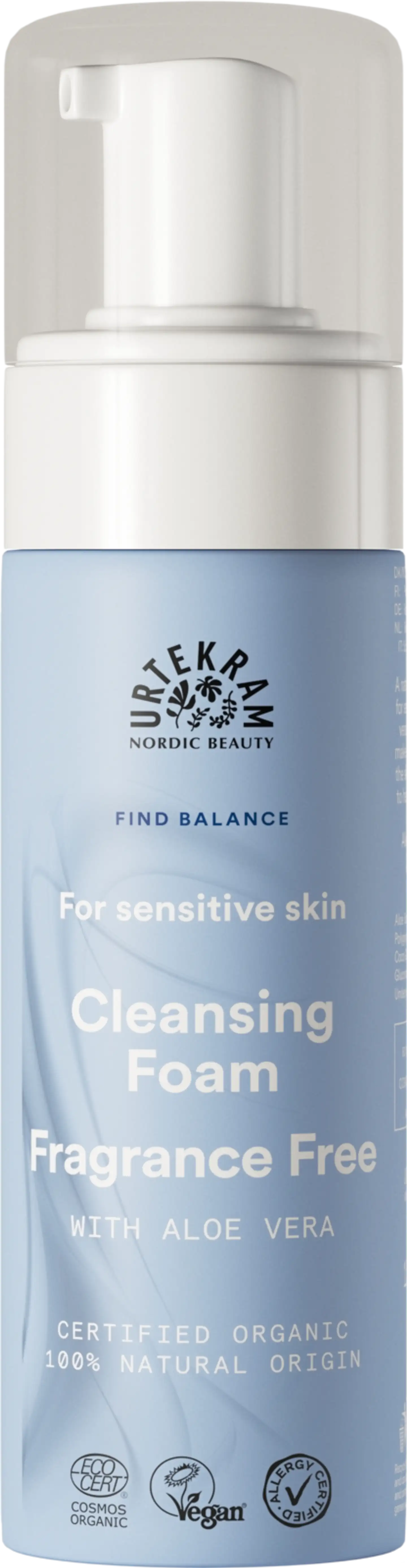 URTEKRAM Luomu Fragrance Free Hellävarainen Kasvojenpuhdistusvaahto 150ml