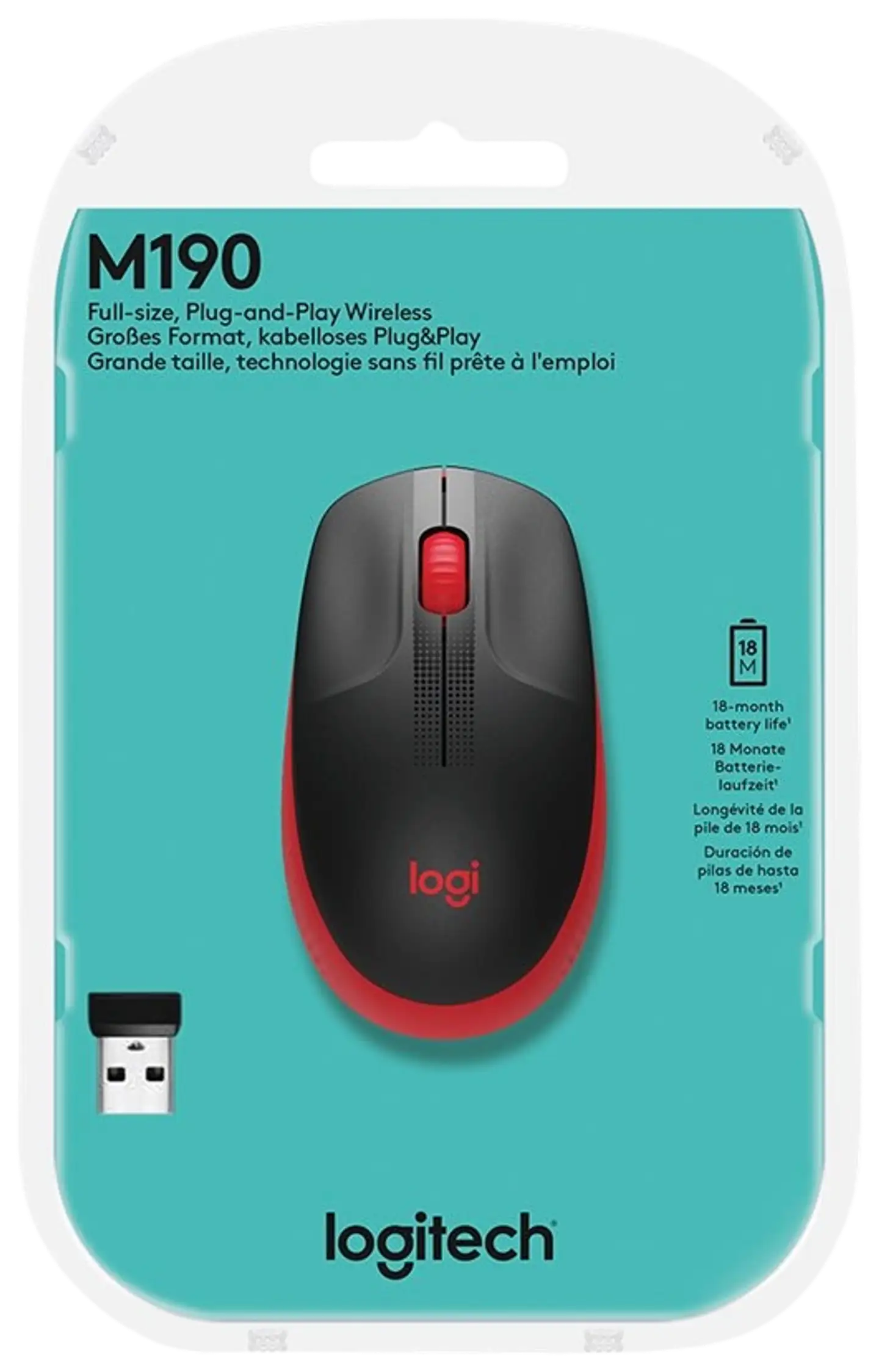 Logitech langaton hiiri M190 punainen - 3