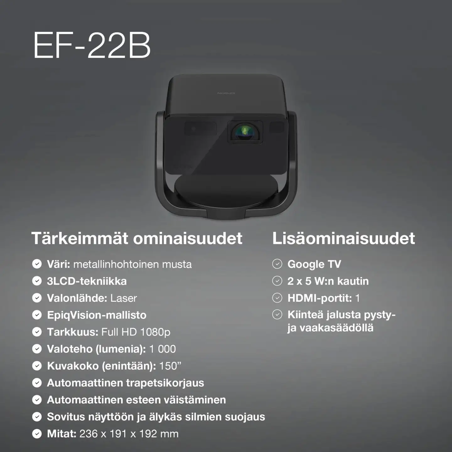 Epson laserprojektori EF-22B musta - 3