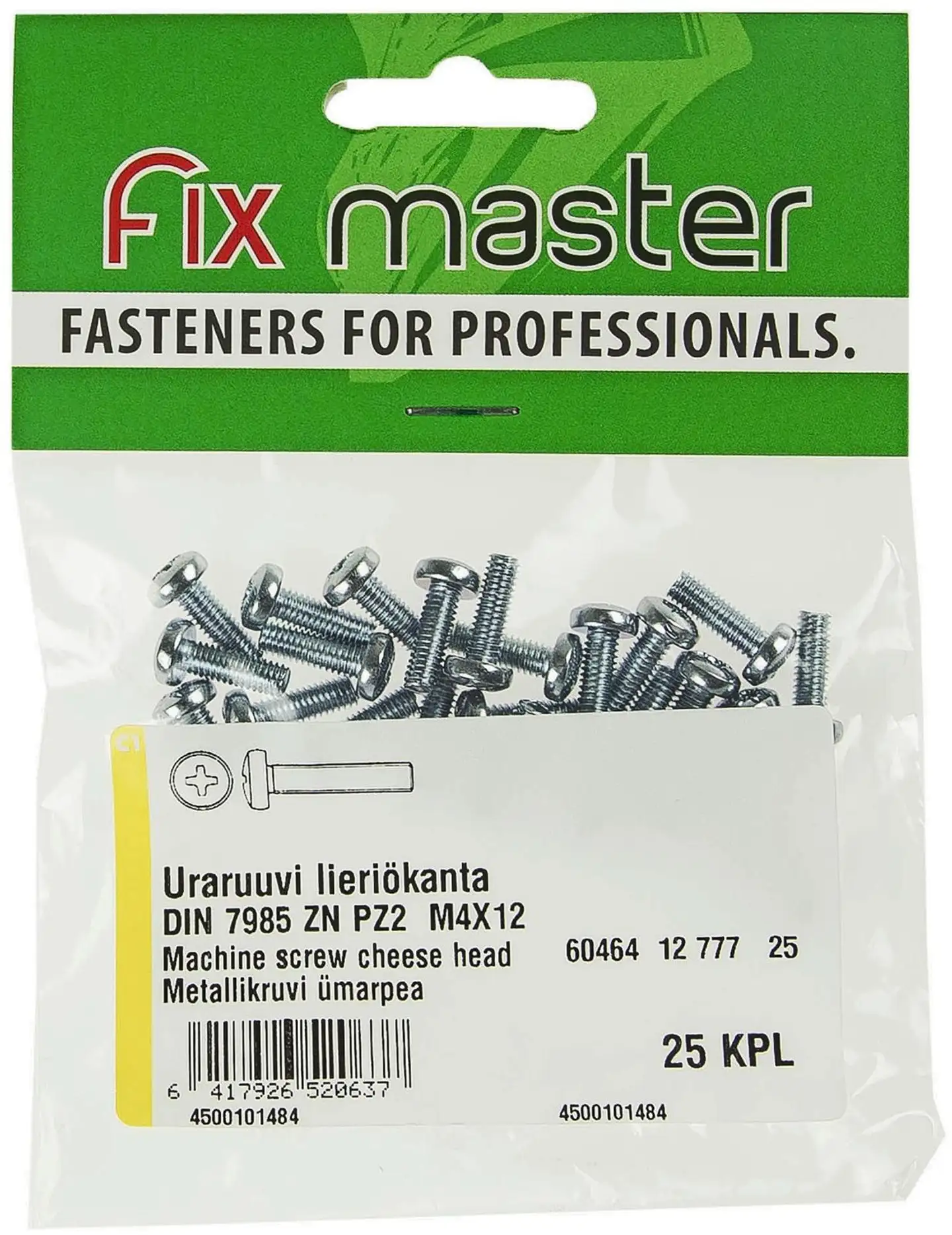 Fix Master uraruuvi lieriökanta PZ2 M4X12 sinkitty 25kpl