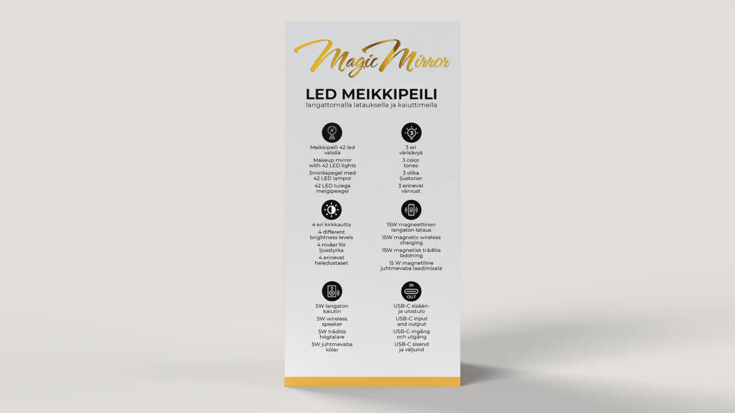 Waltter Magic Mirror LED meikkipeili langattomalla latauksella ja kaiuttimella kulta - 5