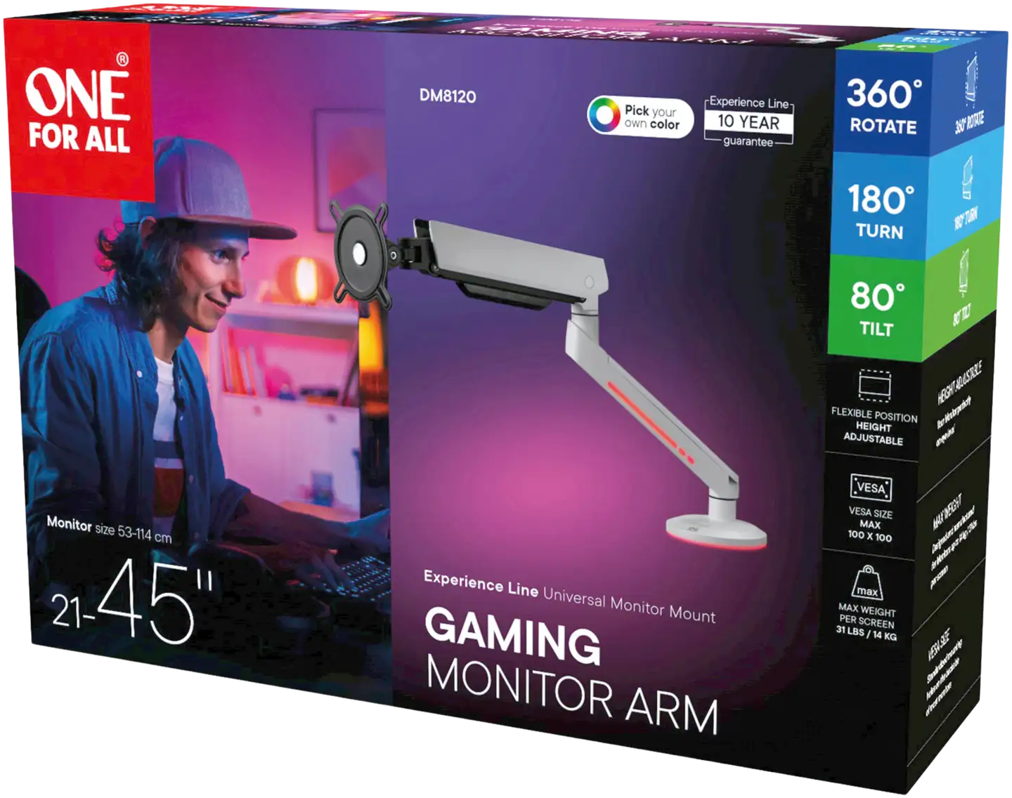 One For All DM8120 RGB Monitorivarsi, valkoinen - 5