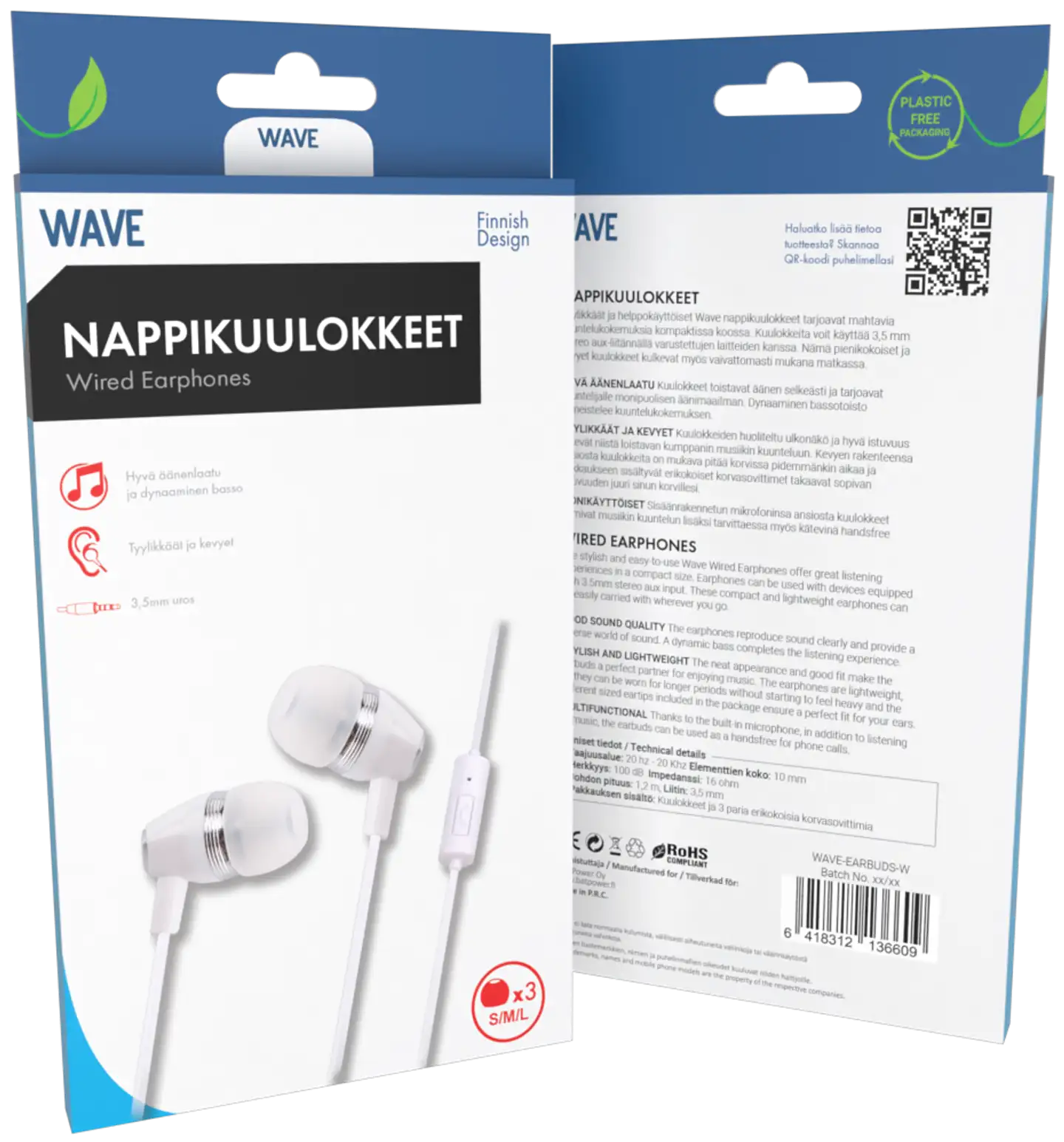 Wave Earbuds nappikuulokkeet, Valkoinen - 2