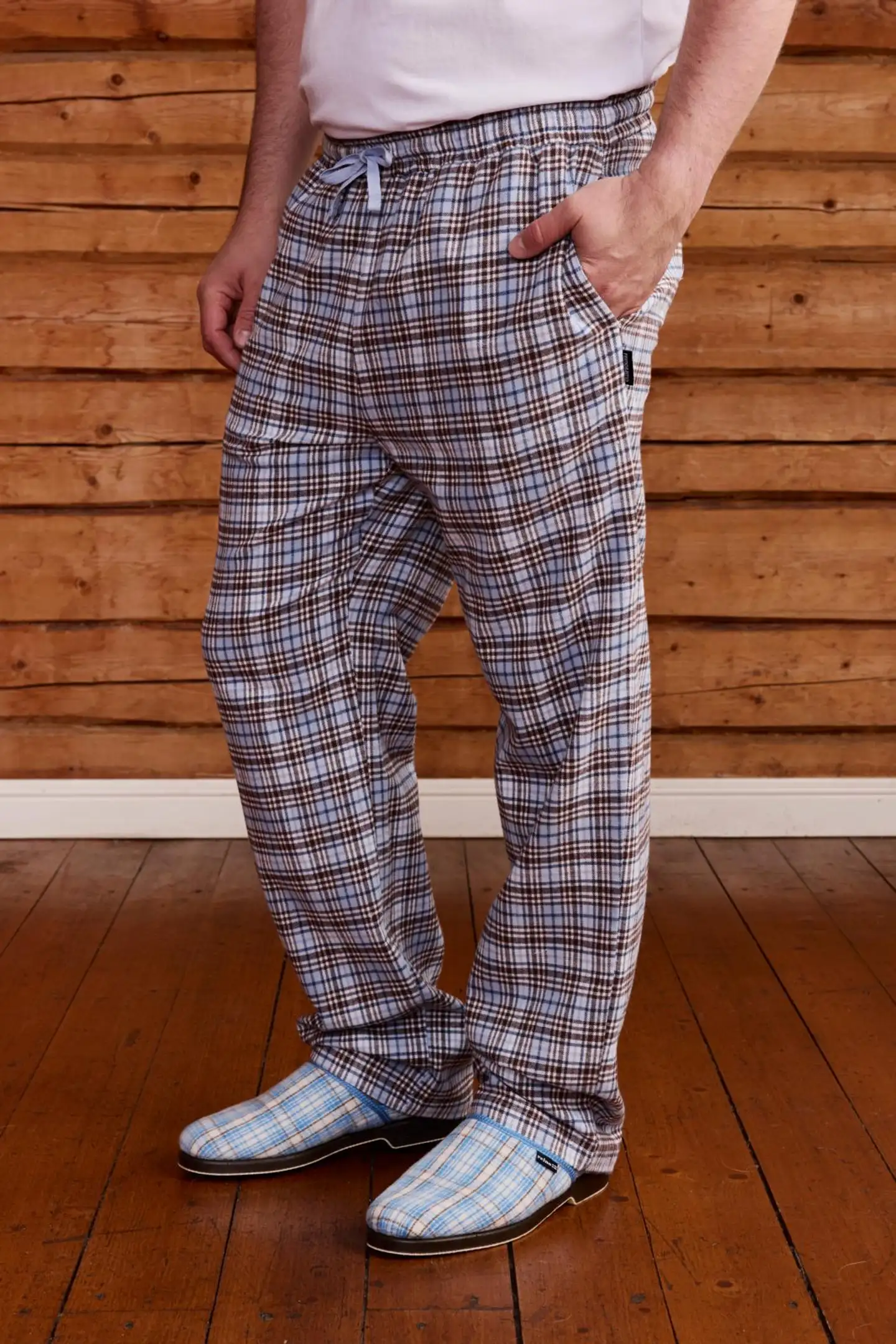 Reino&Aino miesten flanellipyjamahousut Reino - White/blue - 3