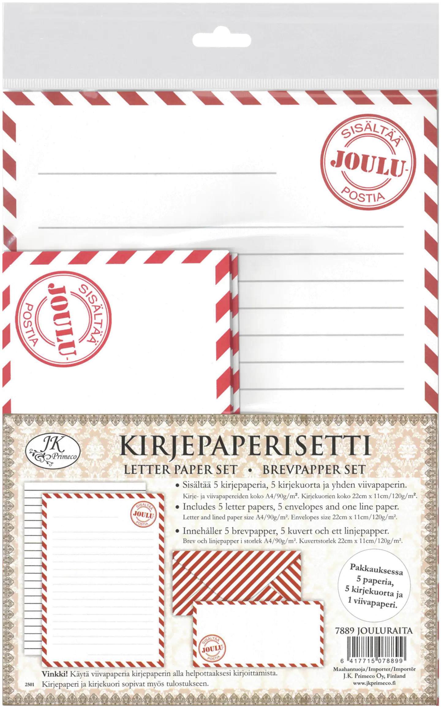 J.K. Primeco Kirjepaperisetti Jouluraita 5kpl+5kpl