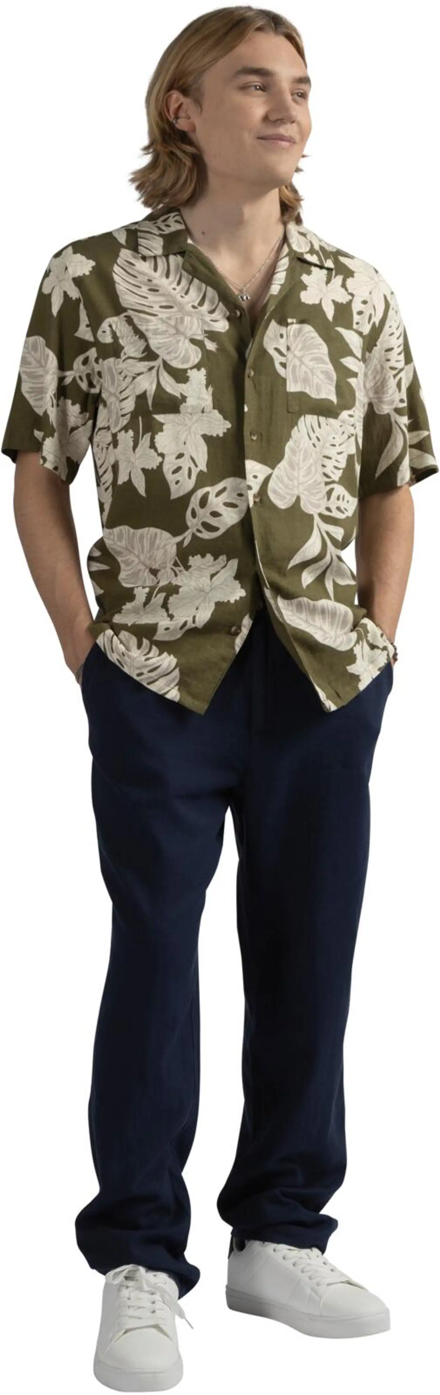 London Fog miesten kuviollinen pellavapaita 194LF15261 - Green AOP - 5