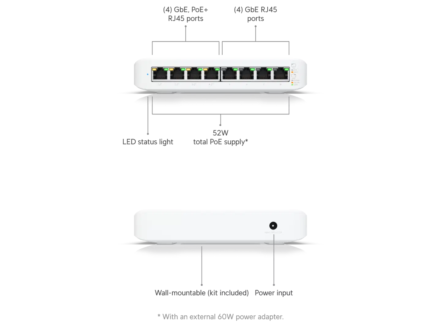 Ubiquiti edullinen 8-porttinen gigabit PoE -pöytäkytkin USW-Lite-8-POE - 7