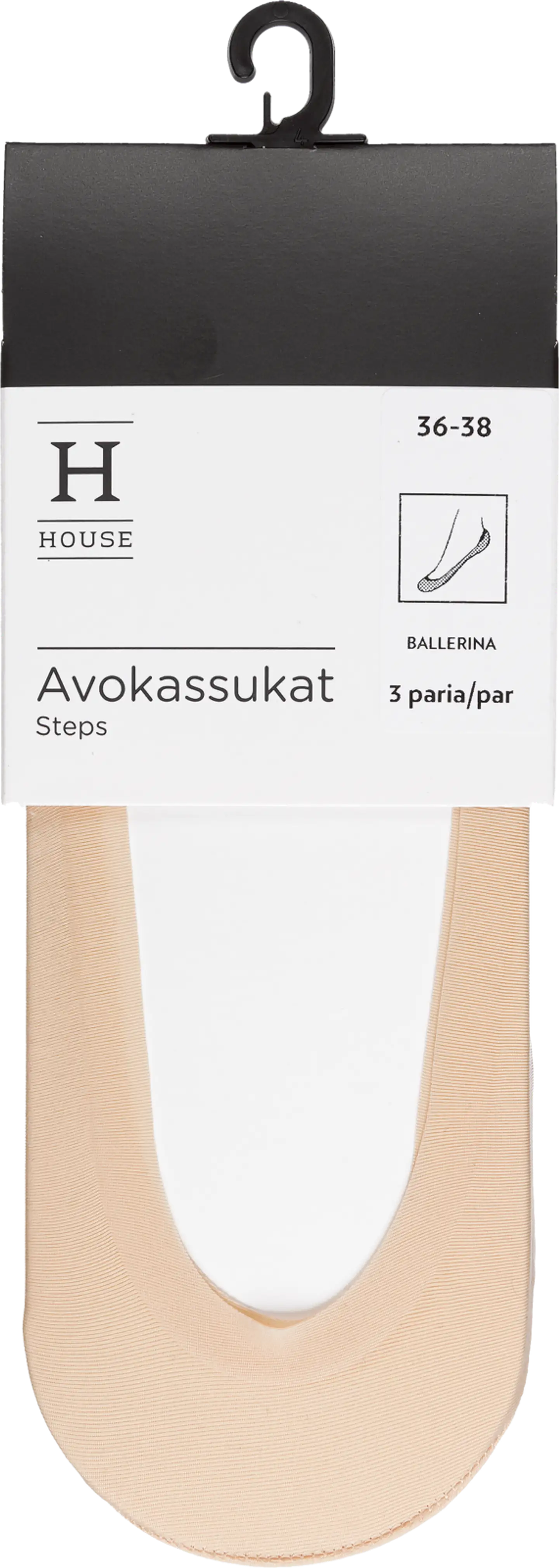 House naisten avokkassukat 3-pack silikonireuna C002 - NUDE