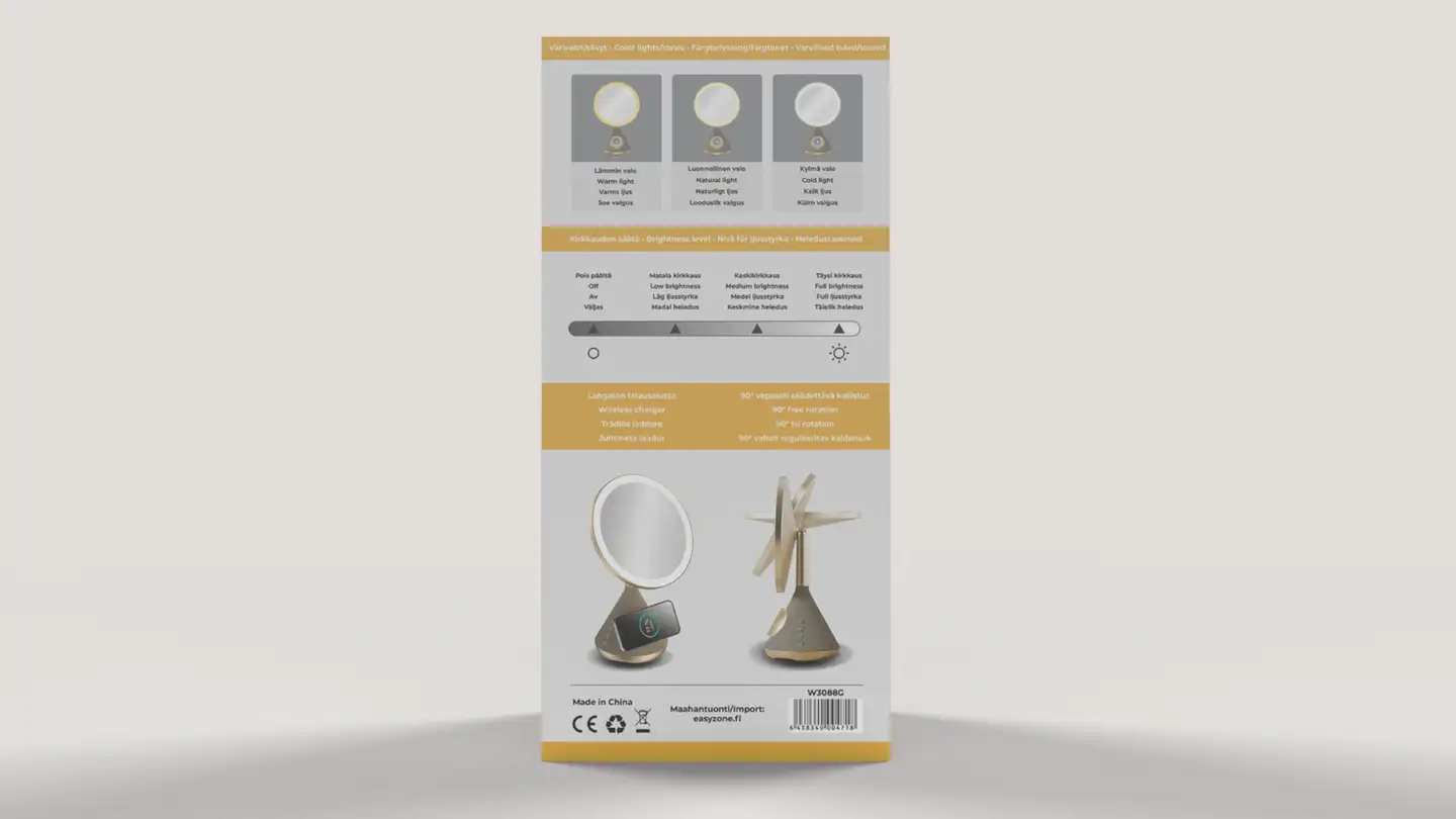 Waltter Magic Mirror LED meikkipeili langattomalla latauksella ja kaiuttimella kulta - 6