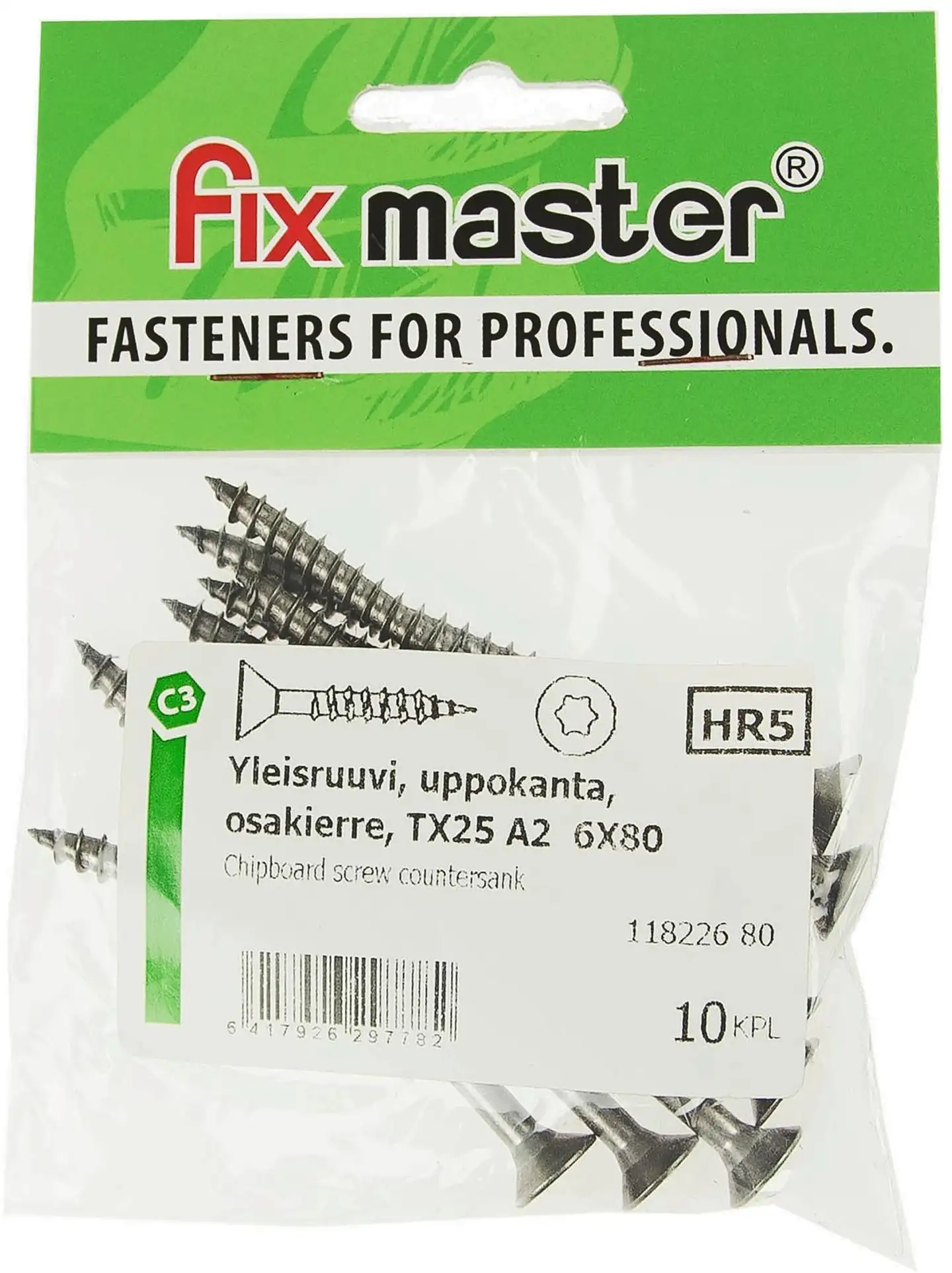 Fix Master yleisruuvi uppokanta osakierre A2 torx25 6,0X80 10kpl