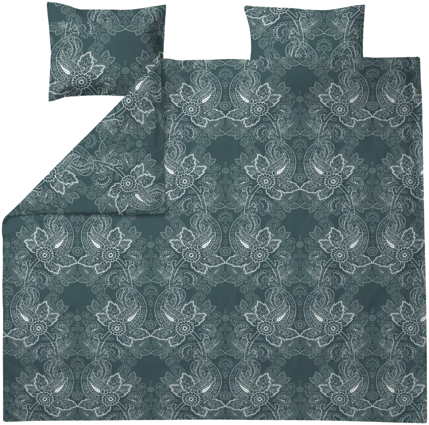 Finlayson satiini-tencel pussilakansetti tupla Viktoria 240X210+2x50X60 petrooli - 1