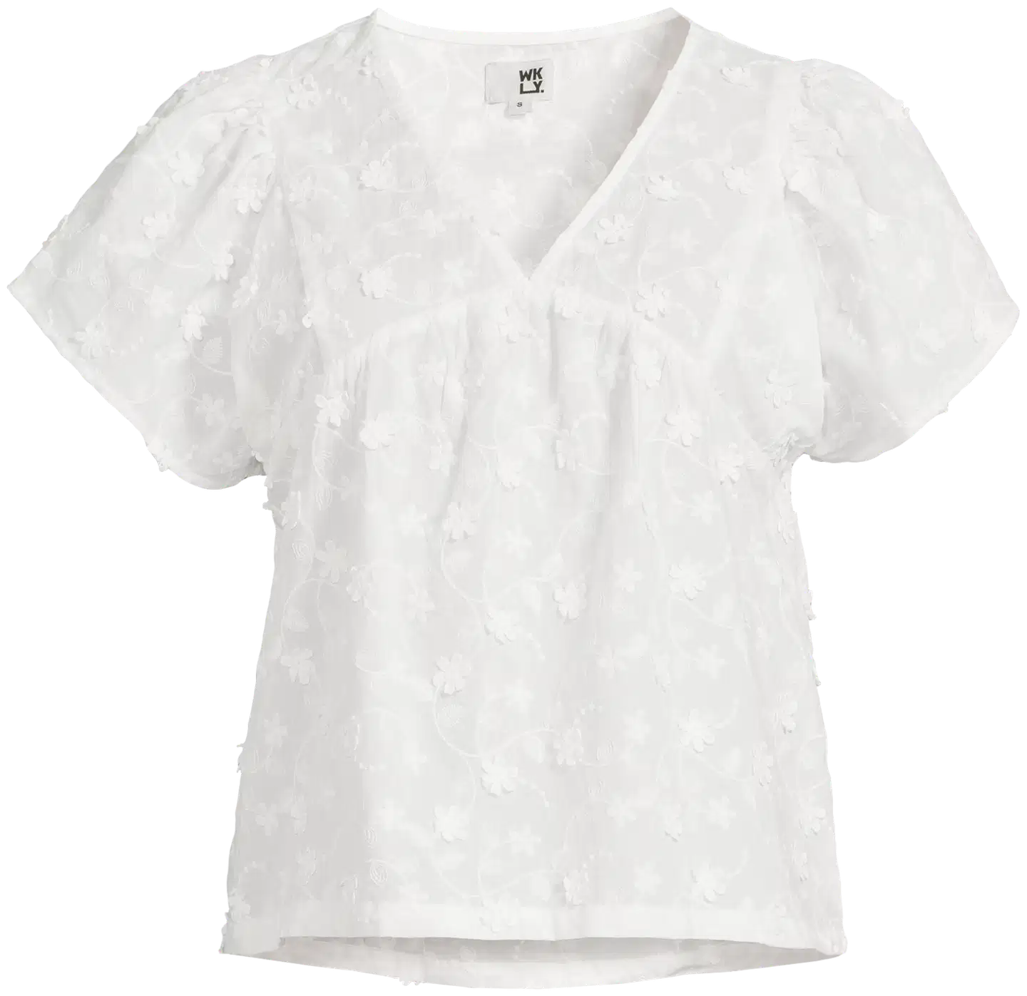 WKLY. naisten lyhythihainen puuvilla brodyyripusero 228W090625 - WHITE - 2