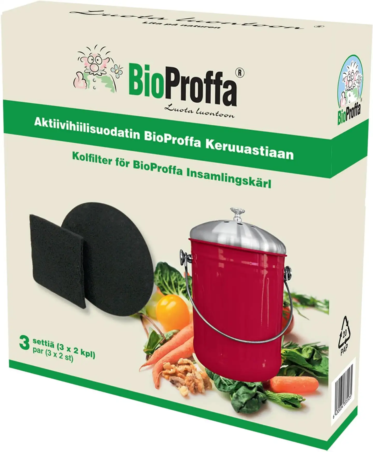 BioProffa 3x2kpl aktiivihiilisuodatin keruuastiaan