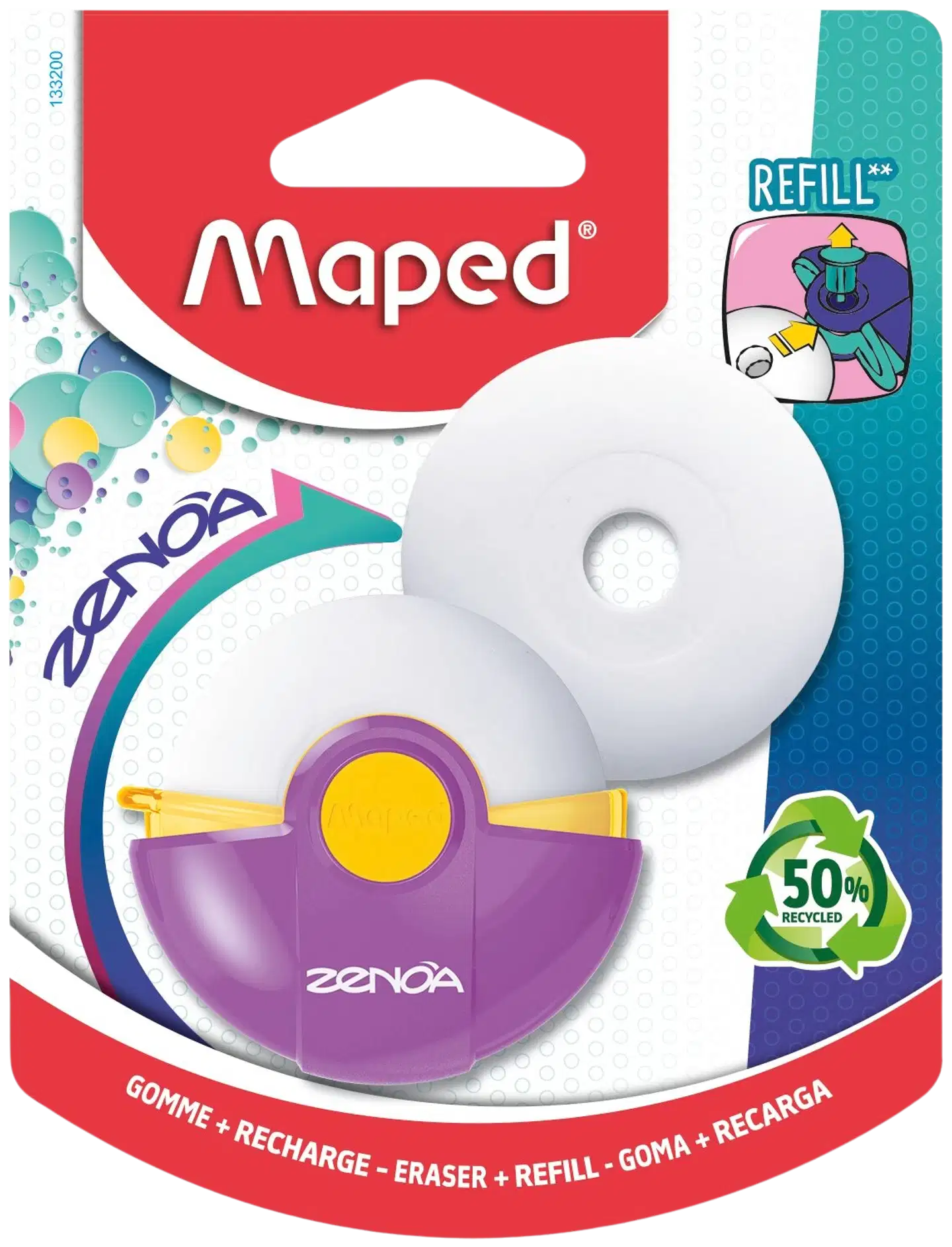 Maped pyyhekumi Zenoa+täyttö värilajitelma korttipakkaus - 3